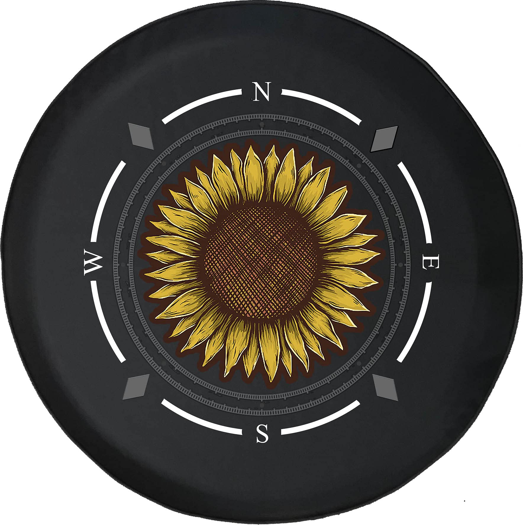 Vintage Retro Sunflower Spare Tire Cover with Compass Design - Universal Fit for SUV, Trailer, RV & Most Vehicles - Waterproof & UV Resistant for Outdoor Adventures & Road Trips