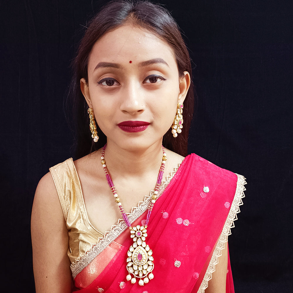 Exquisite Designer Gold Plated Royal Kundan & Ruby Pendant Set (D361) - Perfect for Weddings, Parties & Special Occasions