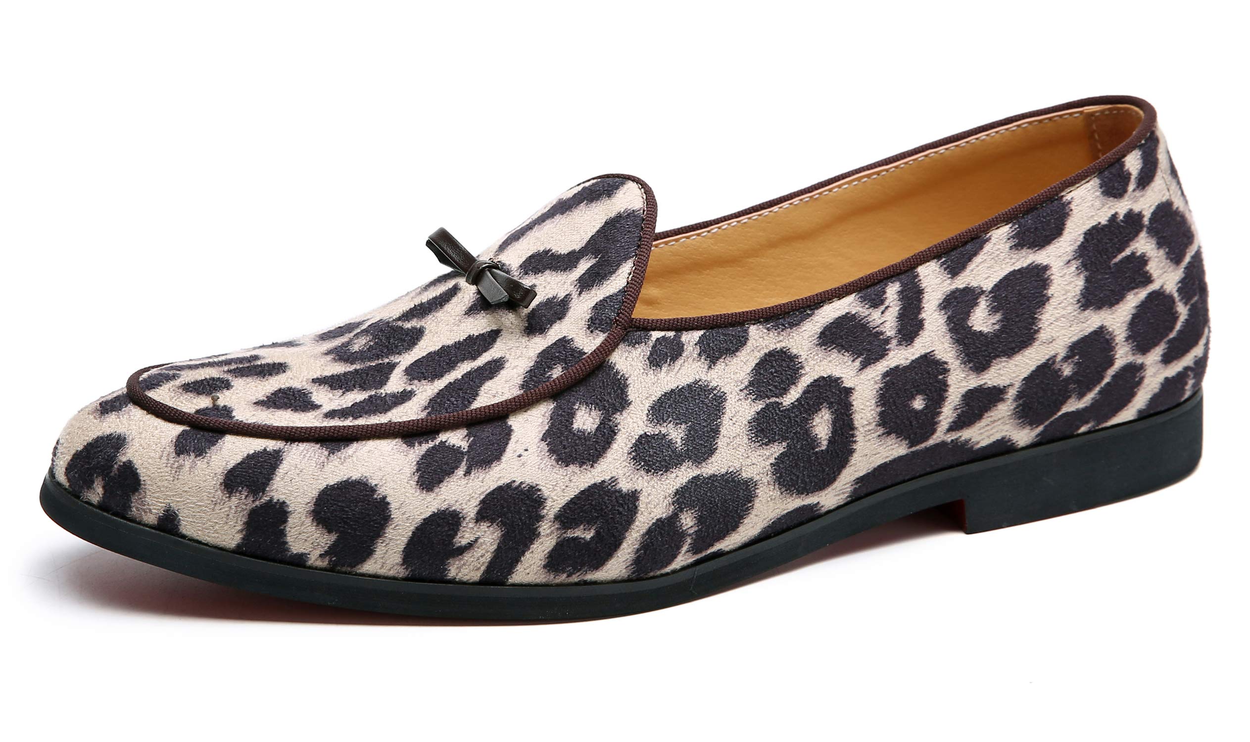 Santimon Men's Loafers - Slip On Dress Shoes with Leopard Bow for Tuxedo & Smoking Slipper | Comfortable Formal Shoes for Weddings, Parties & Business Events