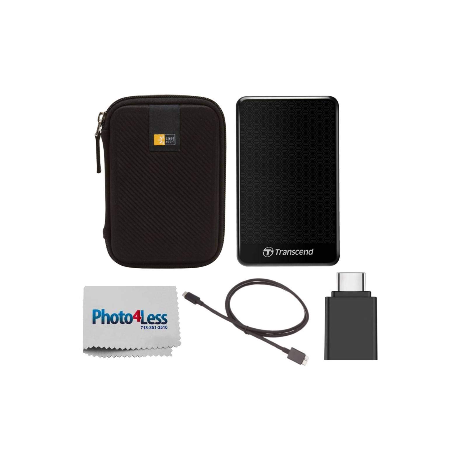 1TB Transcend StoreJet A3 Rugged Portable External Hard Drive - Shockproof & Durable for Travel, Business & Backup | Includes Hard Case, USB-C to USB 3.0 Adapter & Micro B Cable | Perfect for Mac, PC, Laptop & Data Storage