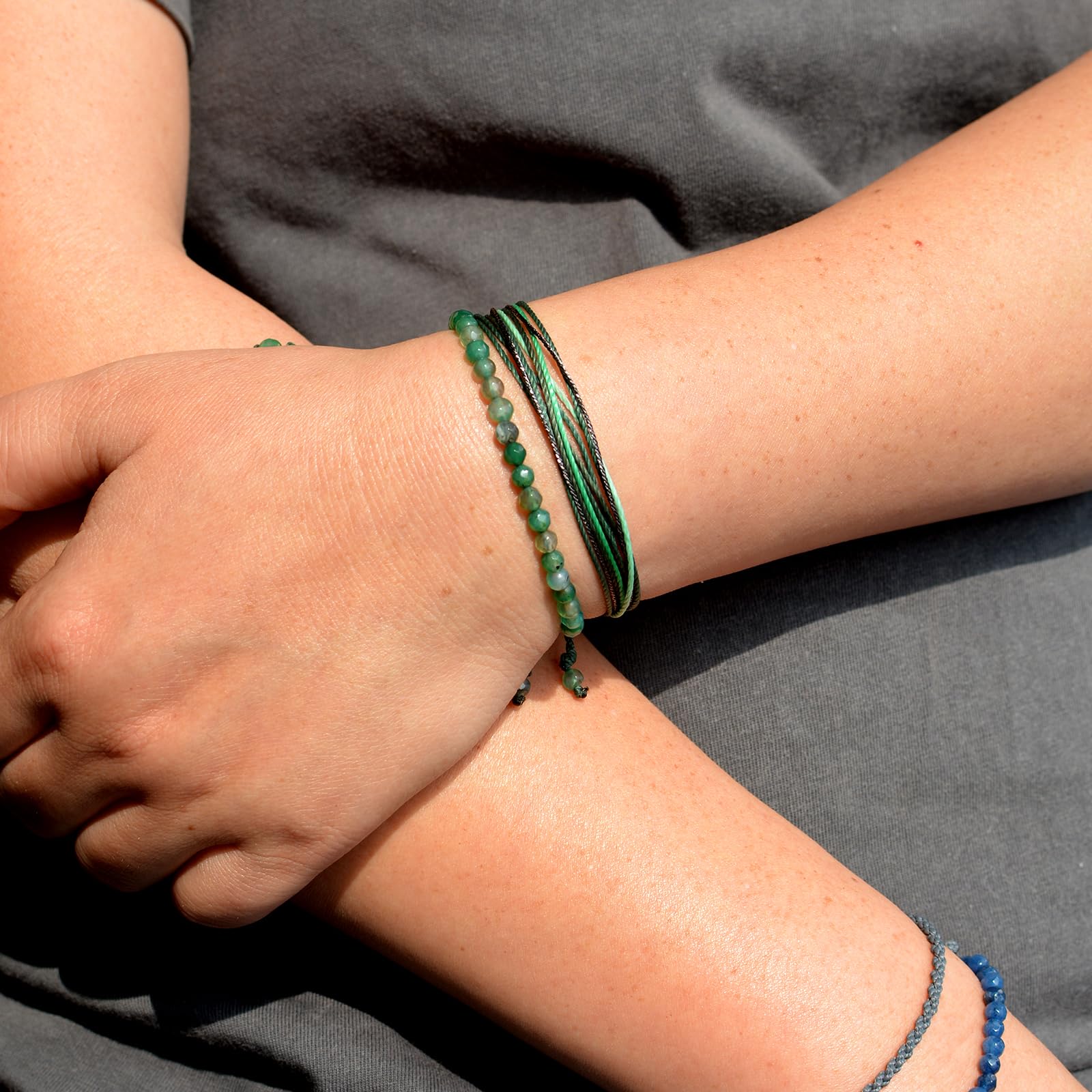 Mezcla Vida Agate Beaded Bracelets for Women - Adjustable String Bracelet Set with Natural Stones, Boho Style Jewelry Gift for Friends (Green, 2 Pack) | Perfect for Yoga, Meditation, and Everyday Boho Fashion