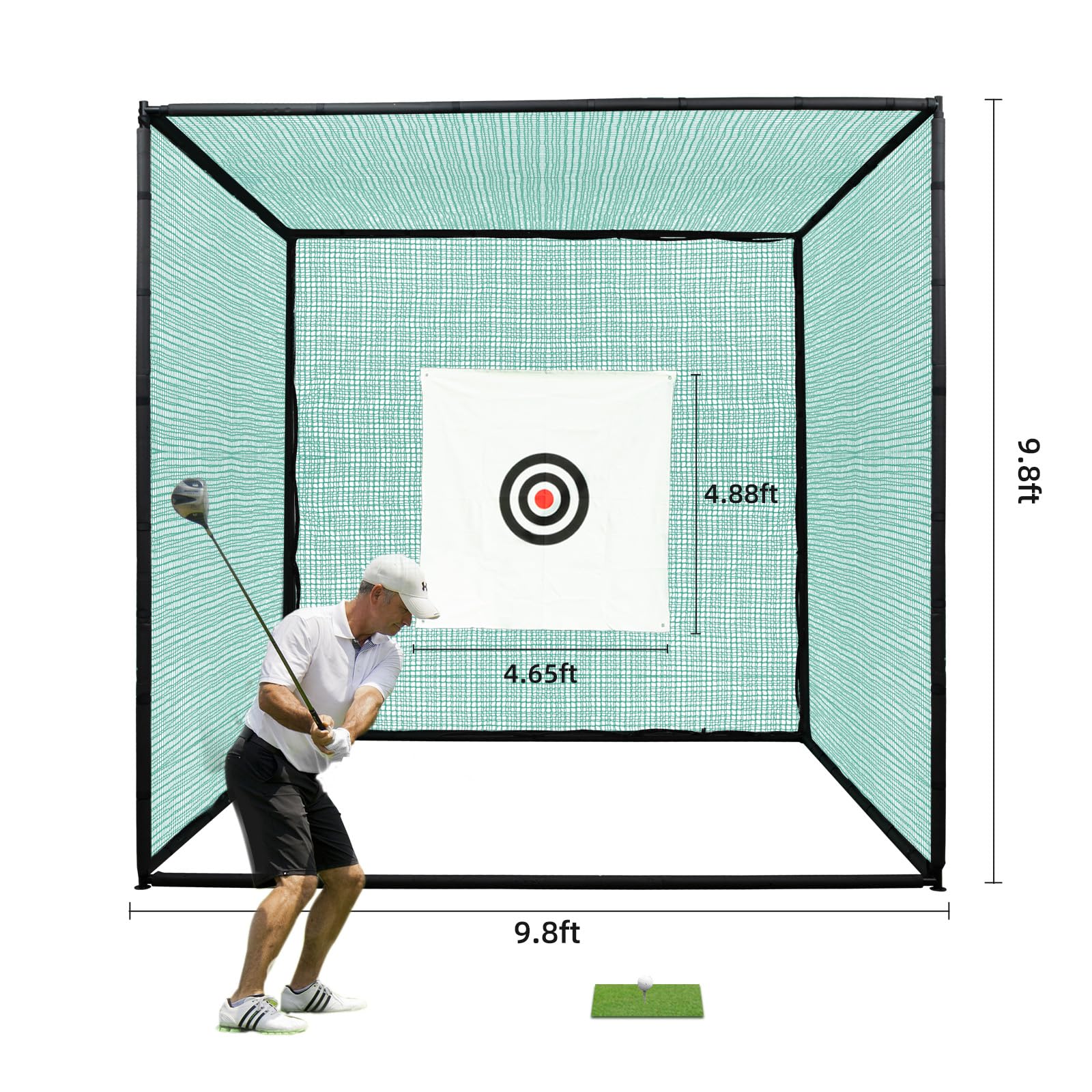 10x10x10 Ft Golf Practice Net with Impact Net - Heavy Duty Steel Frame Batting Cage for Backyard | Indoor/Outdoor Golf Simulator Enclosure for Full Swing & Chipping Training | Perfect for Home Golf Practice, Driving Range & Backyard Training