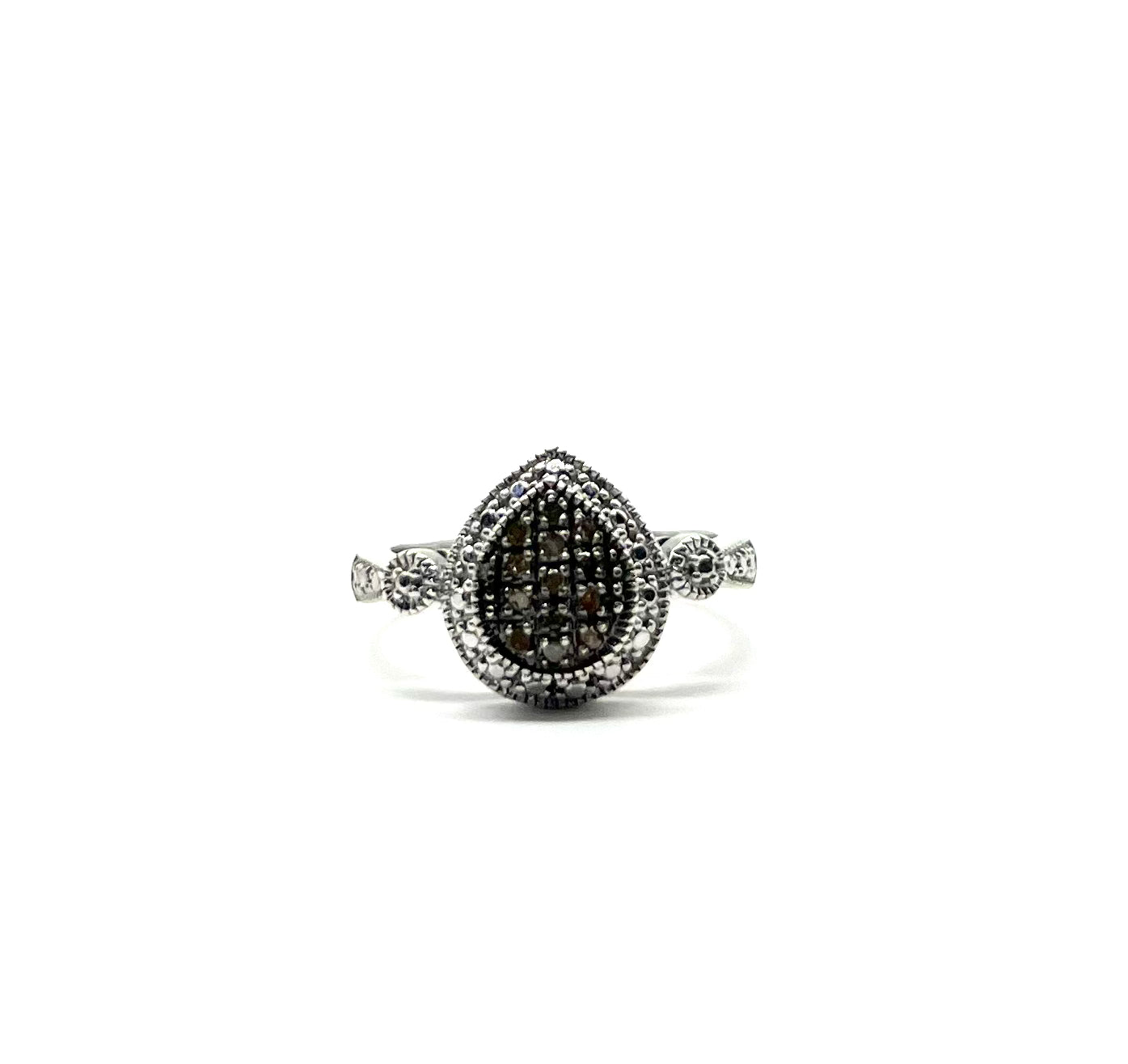 Sterling Silver Champagne Diamond Cluster Pear Shaped Ring for Women - Elegant Wedding, Engagement & Anniversary Jewelry Gift