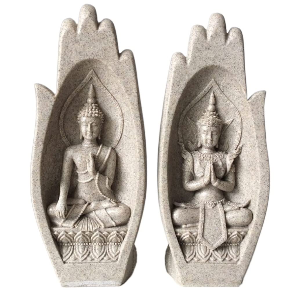 Hand Carved Sandstone Buddha Statue - Collectible Figurine for Home Decor, Meditation Room & Living Room Ornament | Zen Decor, Spiritual Gift & Yoga Studio Decoration (Color: B)