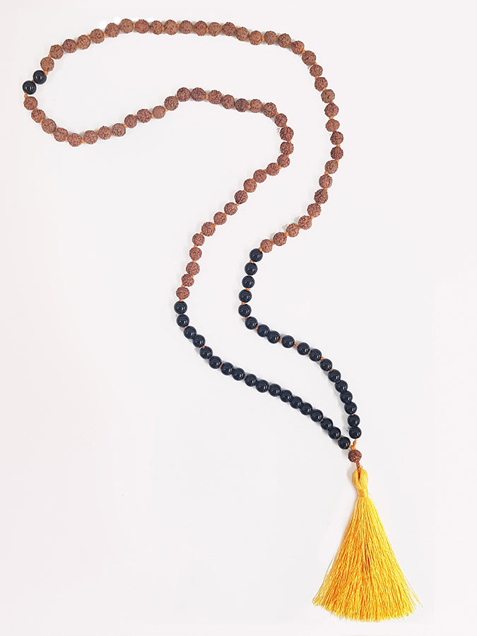Authentic Rudraksha Yoga Studio Mala Beads with Black Star - Perfect for Meditation, Yoga Practice & Spiritual Healing