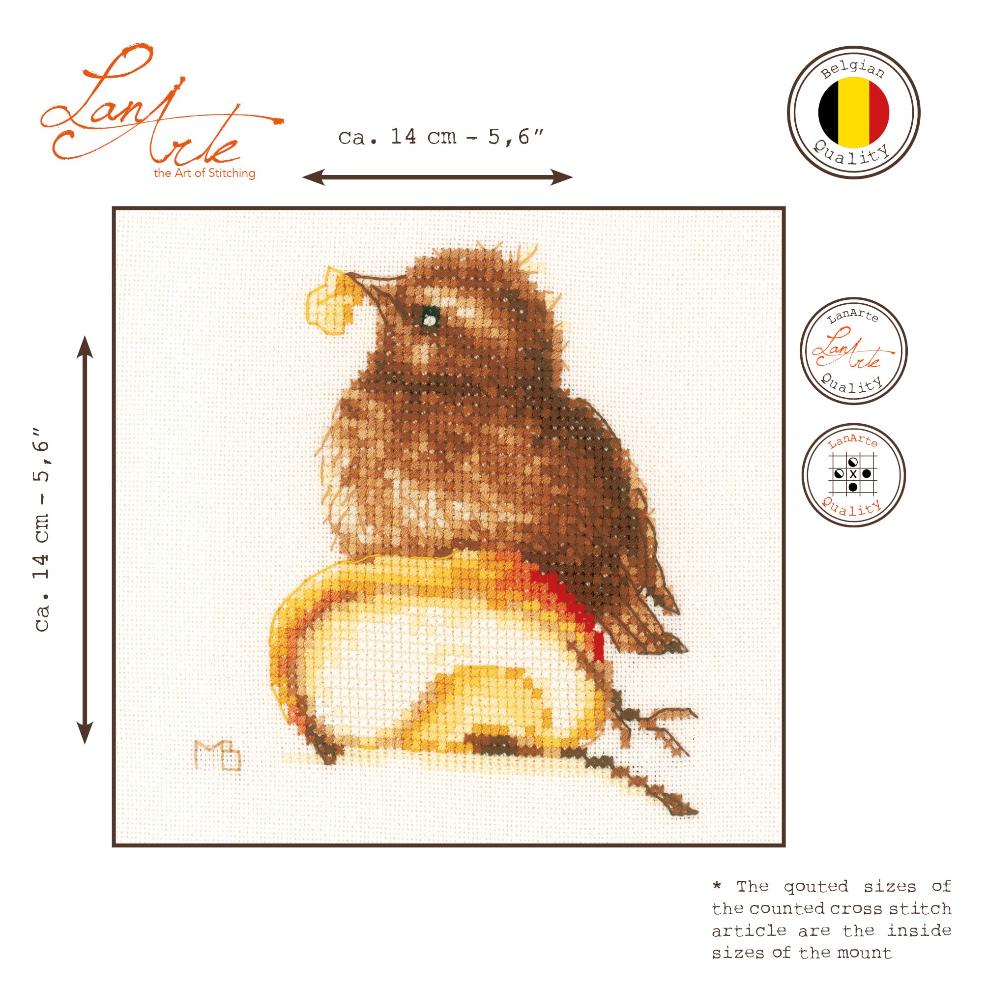 Lanarte Young Blackbird Cross Stitch Kit - 27 Count Aida Fabric - Premium Embroidery Supplies for Home Decor & Gift Giving