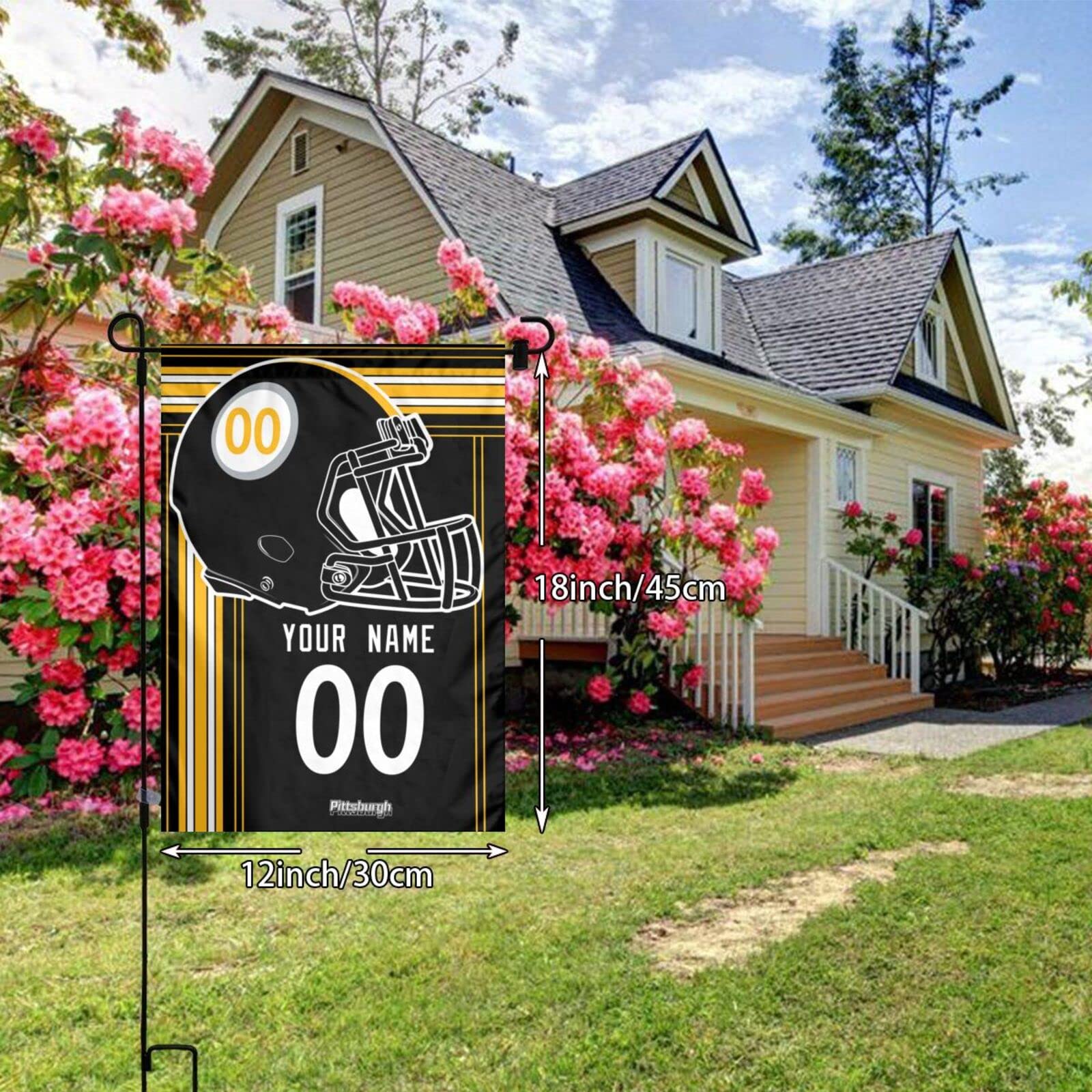 Pittsburgh Steelers Double-Sided Garden Flag - Personalized Custom Name & Number for NFL Fans - Perfect for Game Day Decor & Tailgating