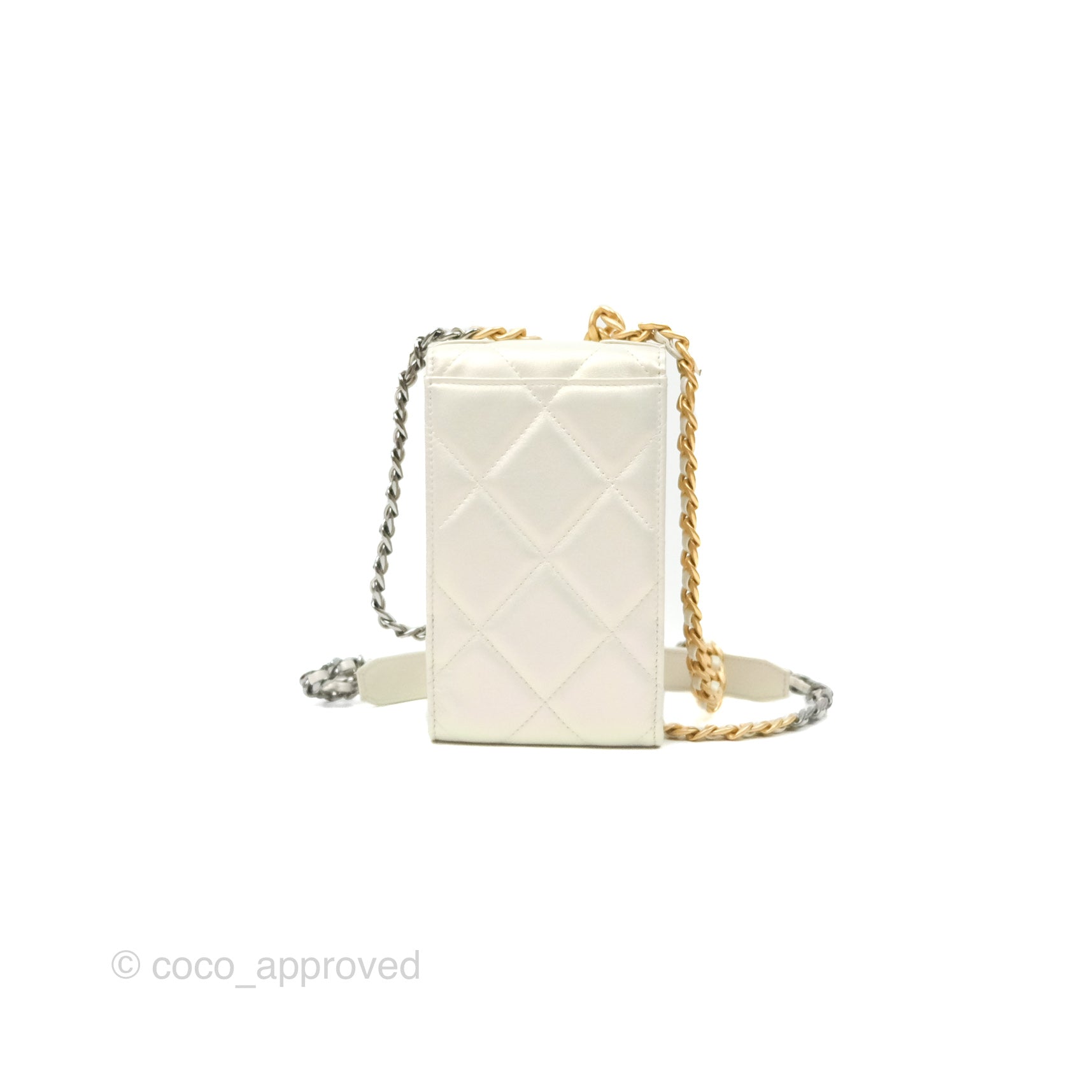 Chanel 19 Iridescent Ivory Phone Holder with Mixed Hardware - Luxury Phone Accessory for Women, Perfect for Everyday Use & Travel