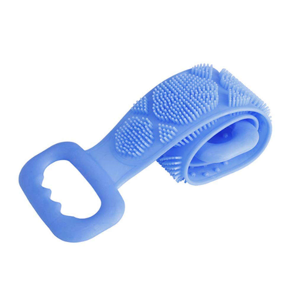 Exfoliating Silicone Body Brush - Long Double-Sided Back Scrubber for Deep Cleansing & Dead Skin Removal - Strong Silica Gel Bath Towel with Non-Slip Grip - Perfect for Shower, Spa & Exfoliation (Blue)