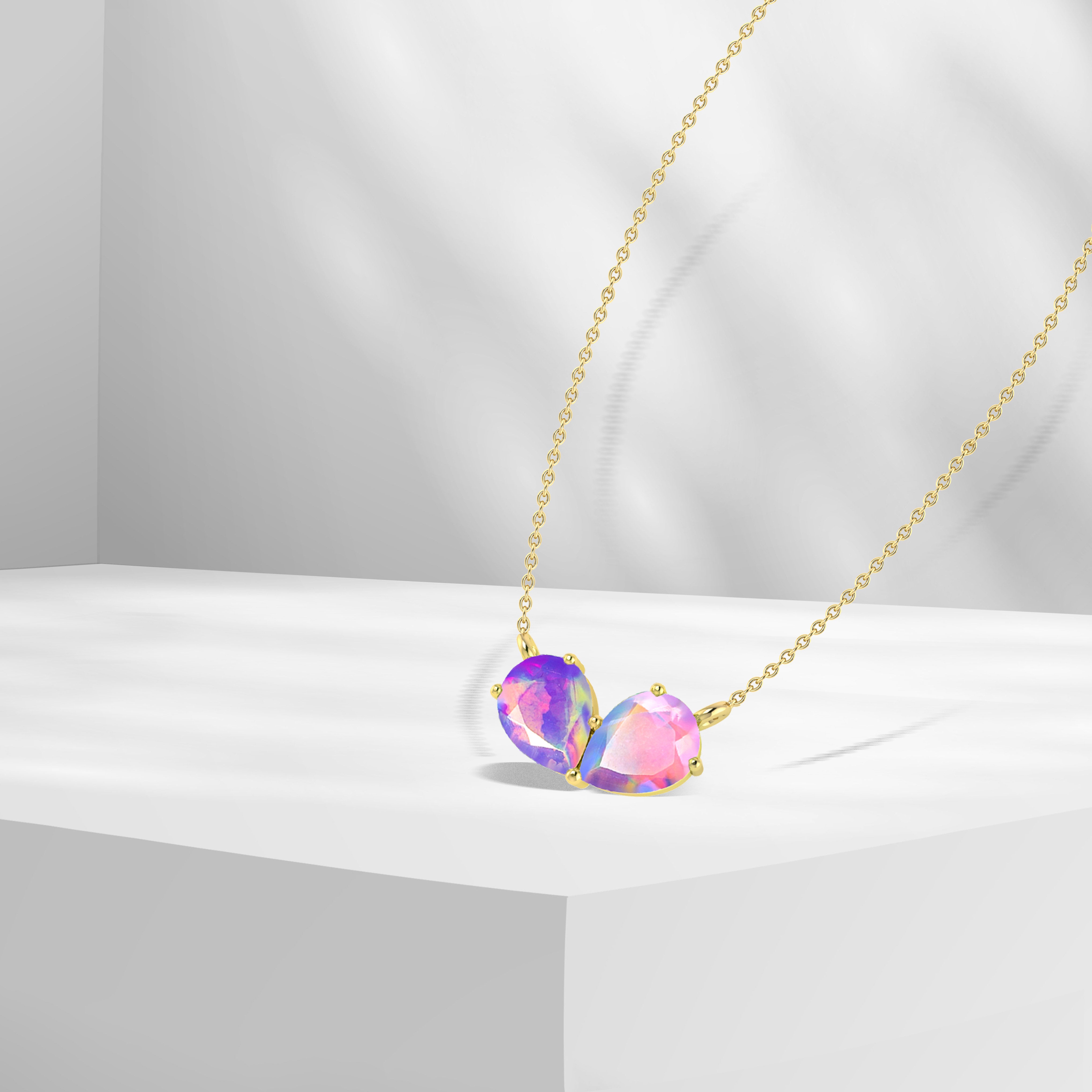Lavender Pear Opal Gemstone Pendant Necklace for Women - Elegant Jewelry Gift for Birthday, Anniversary & Special Occasions