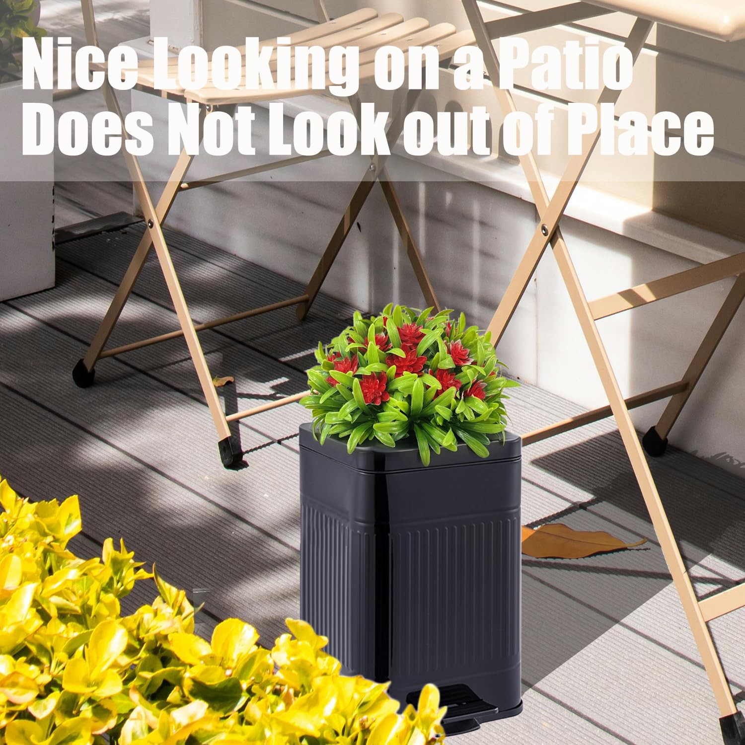 Yatmung 5L/1.3Gal Stainless Steel Metal Trash Can with Lid - Pedal Dog Waste Bin for Outdoor, Bathroom, Bedroom & Office - Black Small Garbage Can for Pet Poop Disposal & Plant Decor