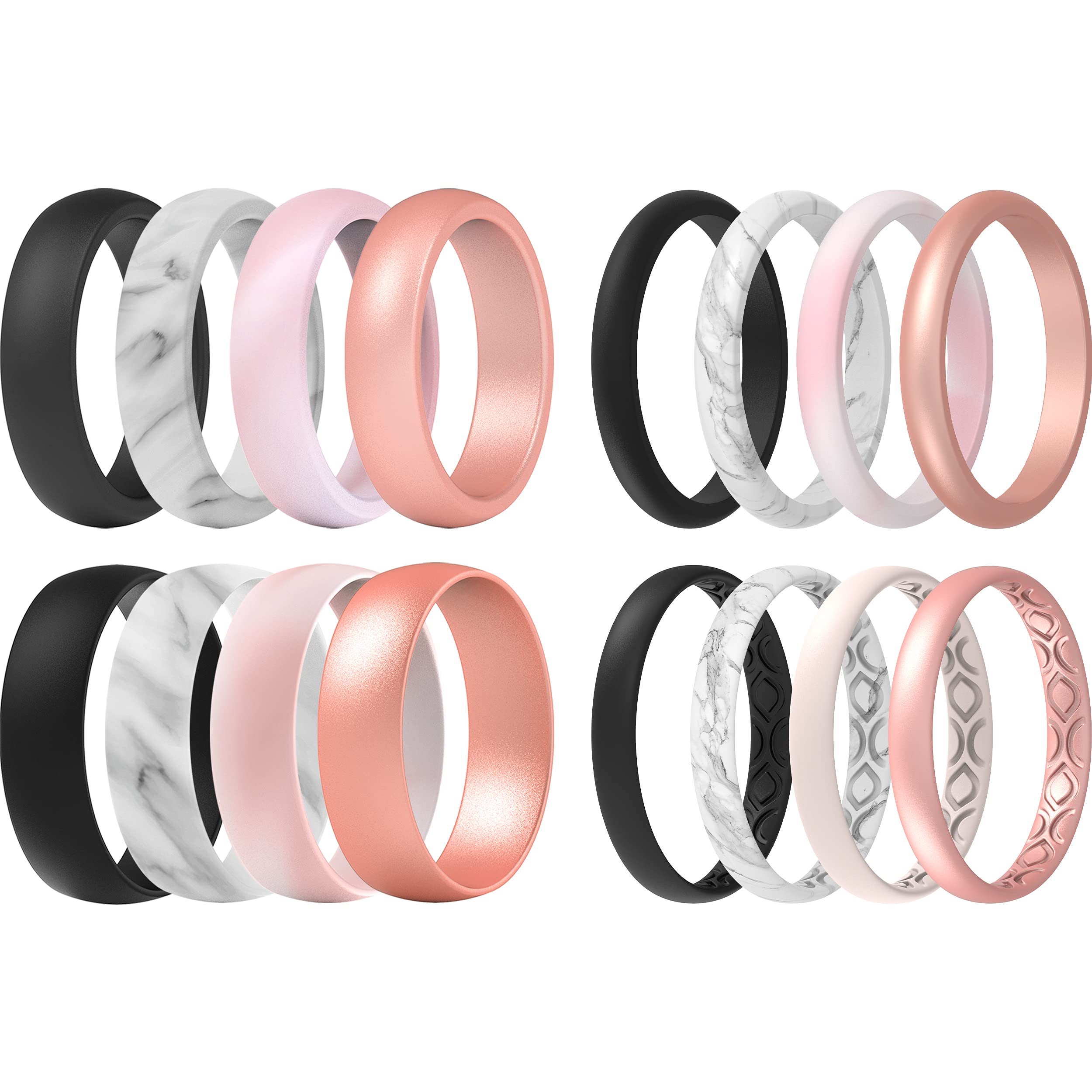 ThunderFit Classic Breathable Silicone Wedding Rings for Women - Thin, Round, 16 Mixed Rubber Engagement Bands - Perfect for Active Lifestyles, Gym, Swimming & Outdoor Adventures