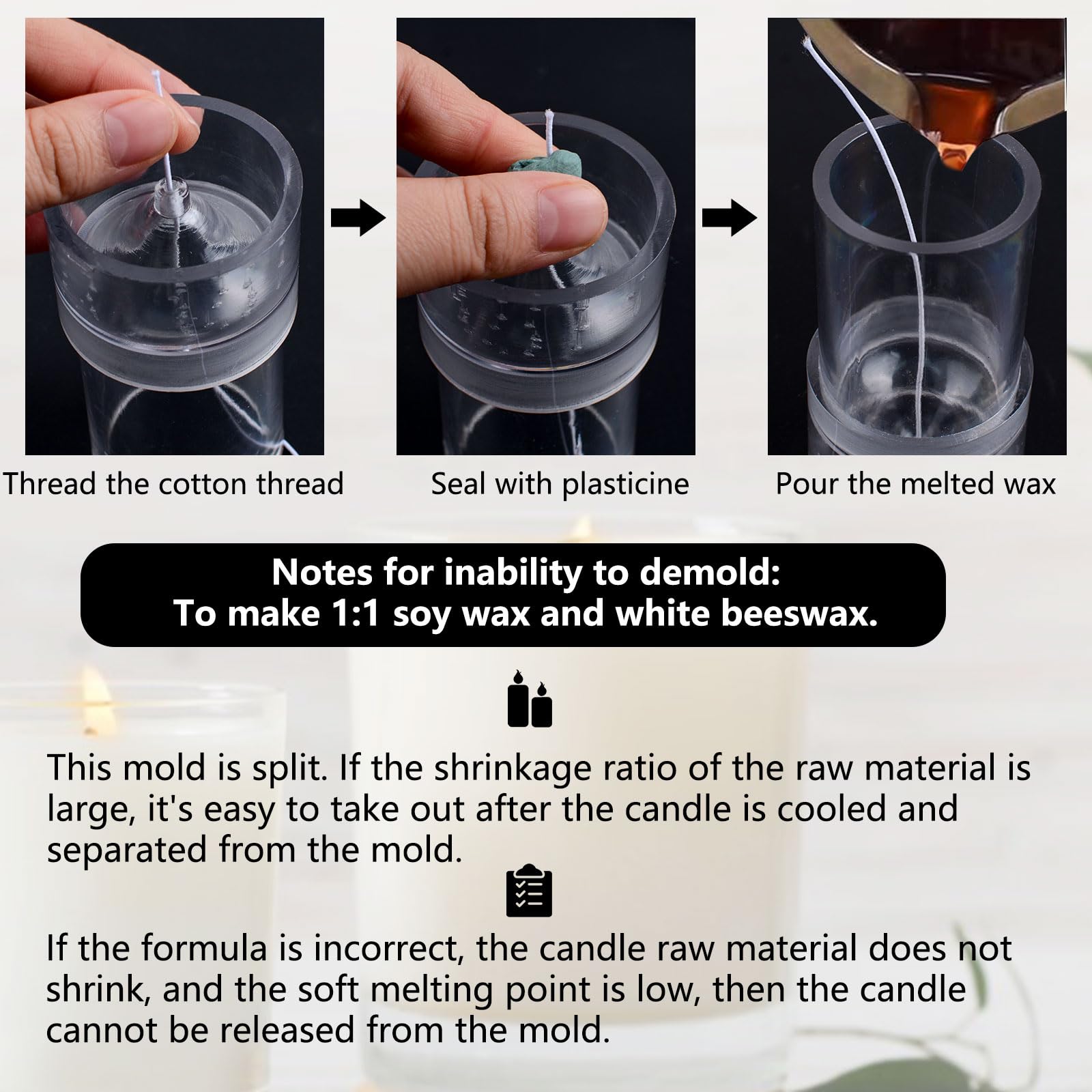 Premium WANDIC Candle Molds Set - 1 Dome Top Pillar Mold + 1 Sticker - Reusable Plastic Candle Making Kit for DIY Soy Wax, Beeswax & Paraffin Candles - Perfect for Home Decor, Gifts & Relaxation Therapy