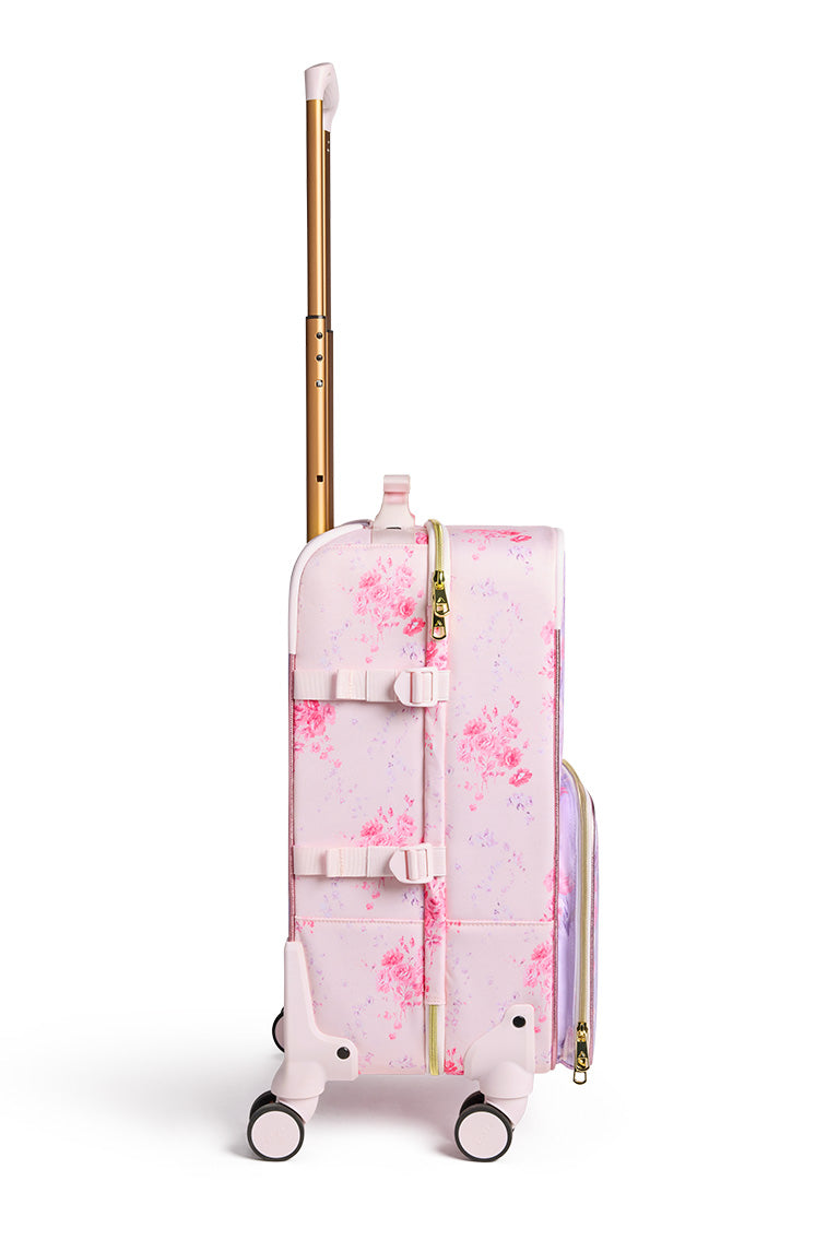 STATE x LoveShackFancy Logan Carry On Suitcase - Stylish Pink Floral Luggage for Women | Perfect for Weekend Getaways & Air Travel | TSA-Approved Spinner Bag
