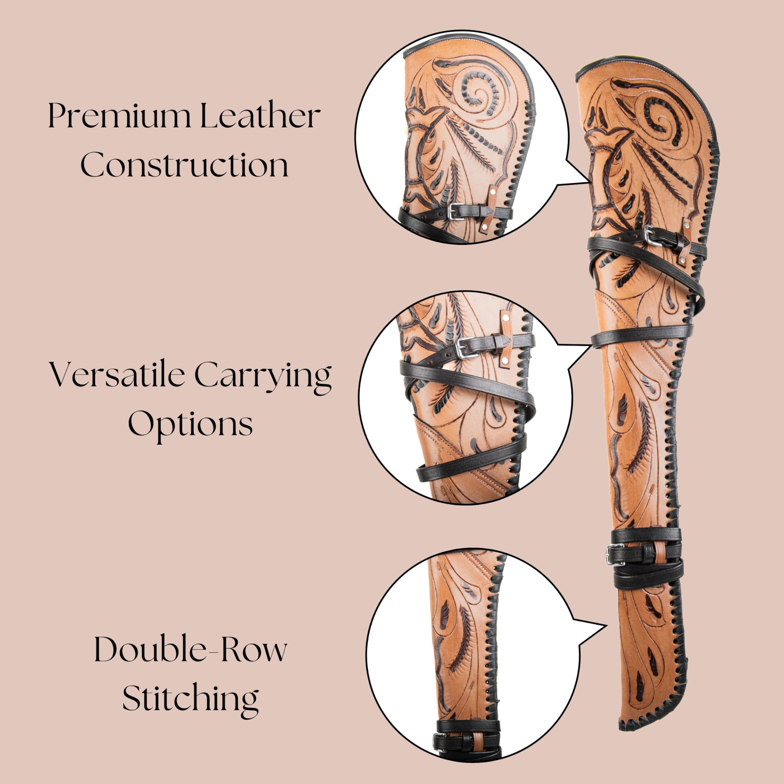 Hulara Genuine Leather Rifle Scabbard - Lever Action Shotgun Case with Padded Interior Protection for Henry Big Boy Rifle - Western Hunting, Horseback Riding & Outdoor Shooting Accessories