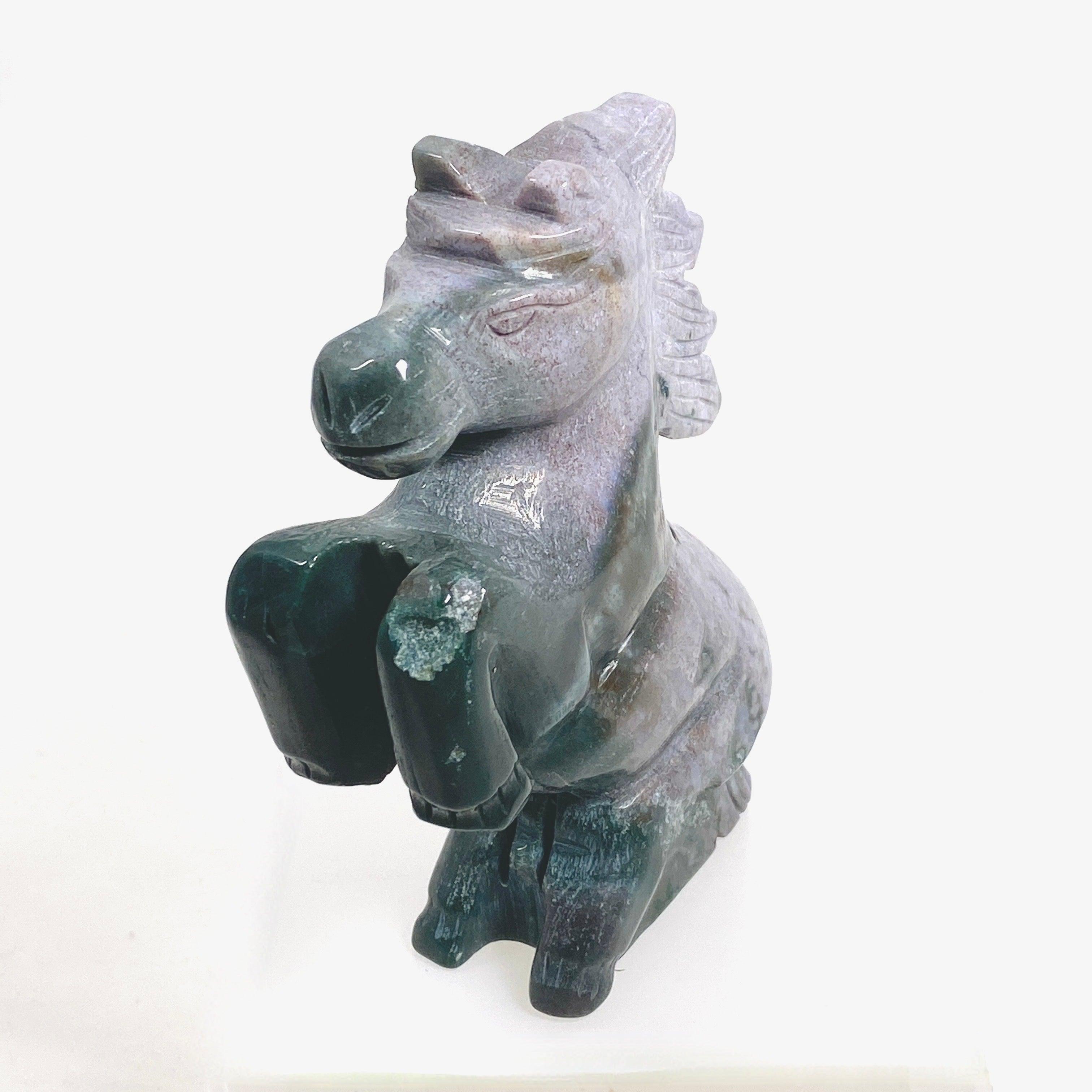 Vibrant Moss Agate Horse Statue - Handcrafted Spiritual Decor for Home, Office & Meditation Spaces | Feng Shui & Healing Crystal Gift