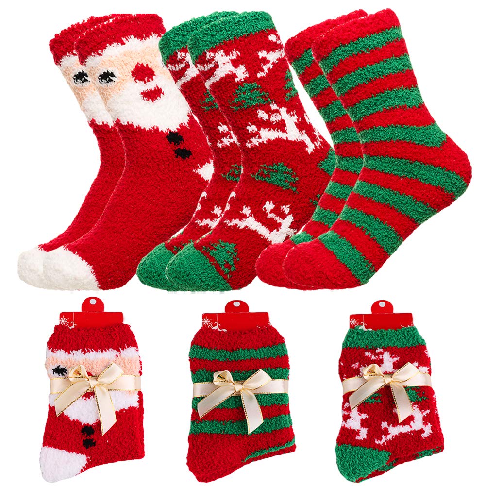 Yoicy Women's Christmas Fuzzy Fluffy Socks - Warm Cozy Knit Slipper Socks for Winter, Holiday Gifts, Bedroom & Lounge Wear - Perfect Xmas Stocking Stuffers & Cozy Home Essentials