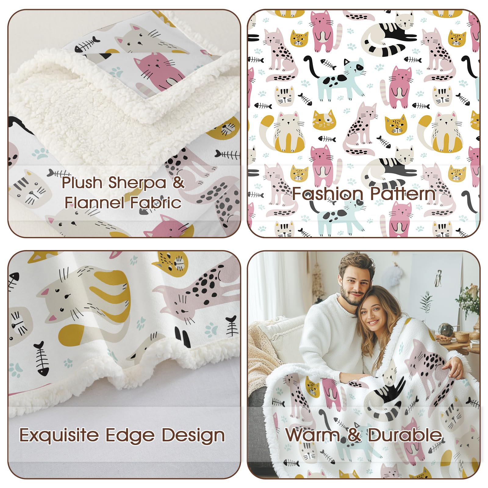 SOULZZZ Spotted Cat Pattern Throw Blanket - Super Soft Sherpa Fleece Blanket for Adults & Kids | Animal Print Fluffy Plush Lightweight Cozy Blanket for Couch, Bed, Sofa - Perfect Gift for Cat Lovers