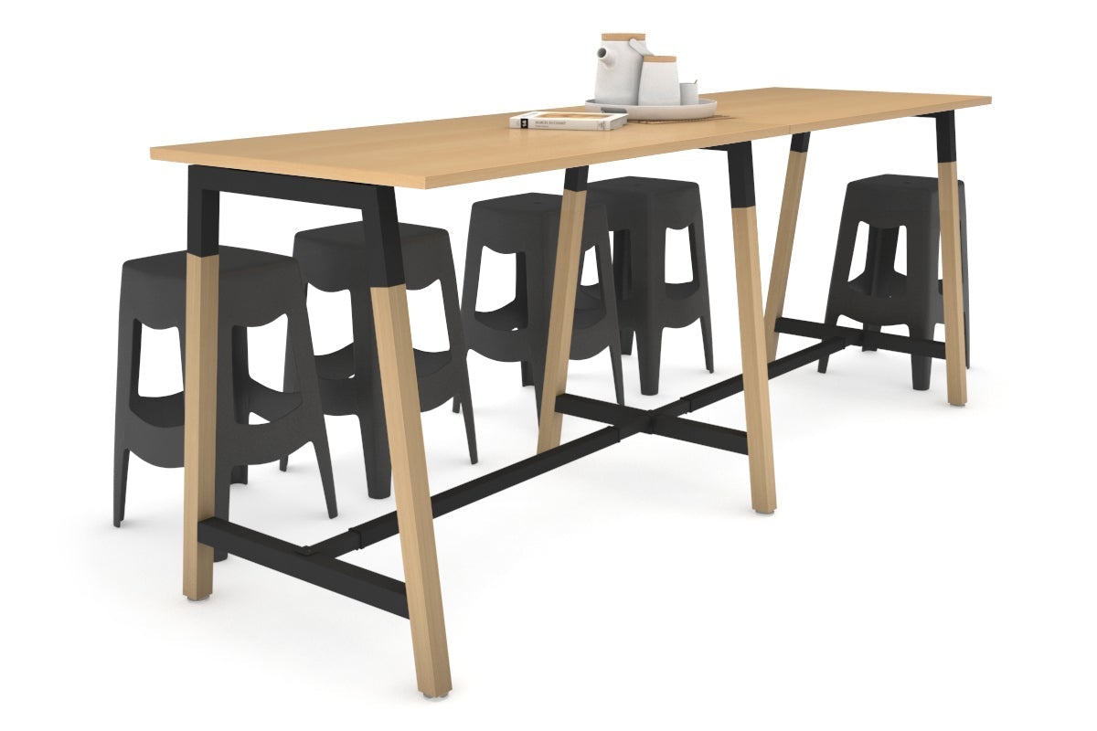 Quadro A Legs Large Counter Table with Wood Legs & Cross Beam - 2400L x 700W - Perfect for Kitchen Islands, Restaurant Bars & Commercial Counters