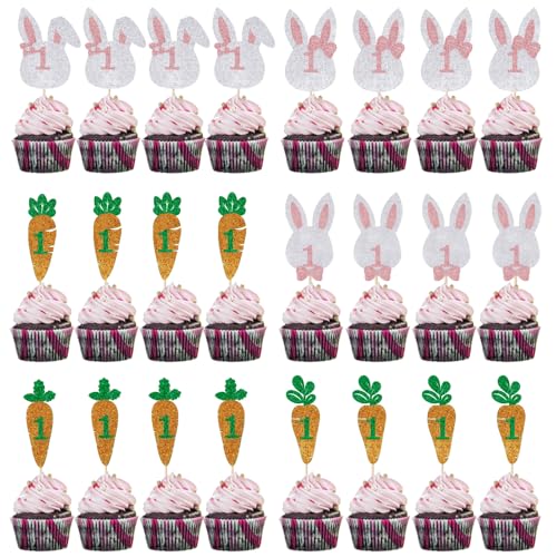 24 Pcs Bunny 1 Year Old Cupcake Topper