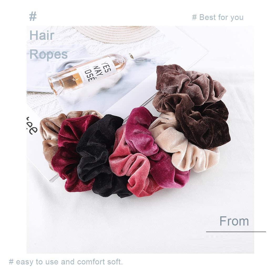ALIBA COLLECTION 8 Pack Velvet Scrunchies for Women - Soft Elastic Hair Ties, Ponytail Holders & Donut Hair Accessories - Perfect for Workouts, Office, and Everyday Styling