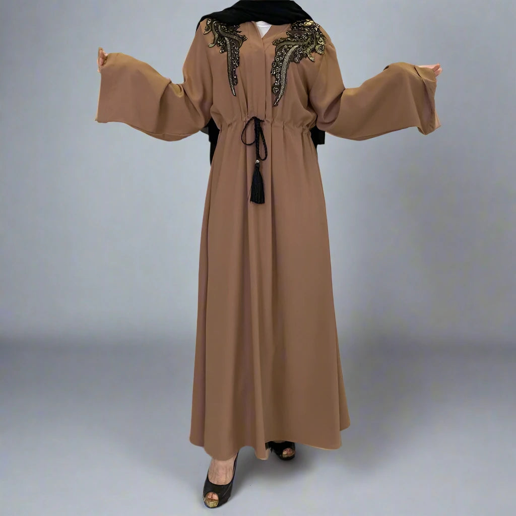 Elegant Muslim Women's Nida Abaya Dress - Modest Islamic Prayer Gown for Middle East & Arab Fashion - Perfect for Eid, Mosque & Special Occasions