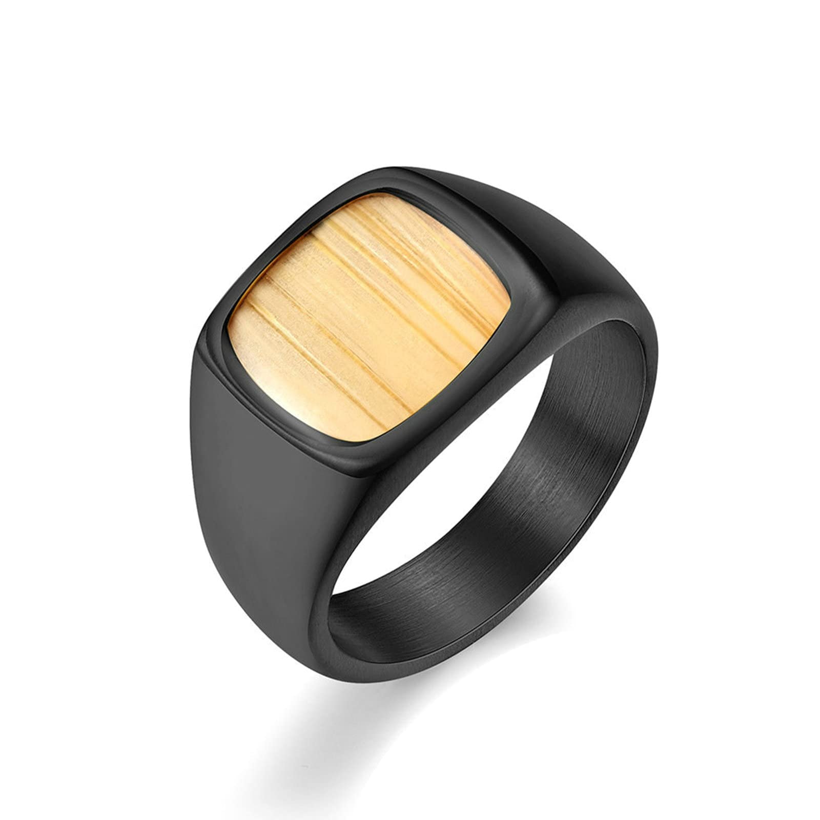 Custom Stainless Steel Men's Ring - Free Engraving, Wood Pattern for Wedding & Gifts