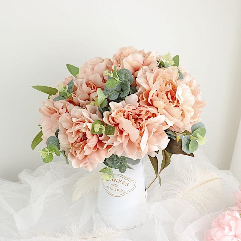 2 Bushes 17 Silk Artificial Peony Flowers Bouquets - Realistic Fake Peonies for Home Decor, Wedding Centerpieces & Party Arrangements