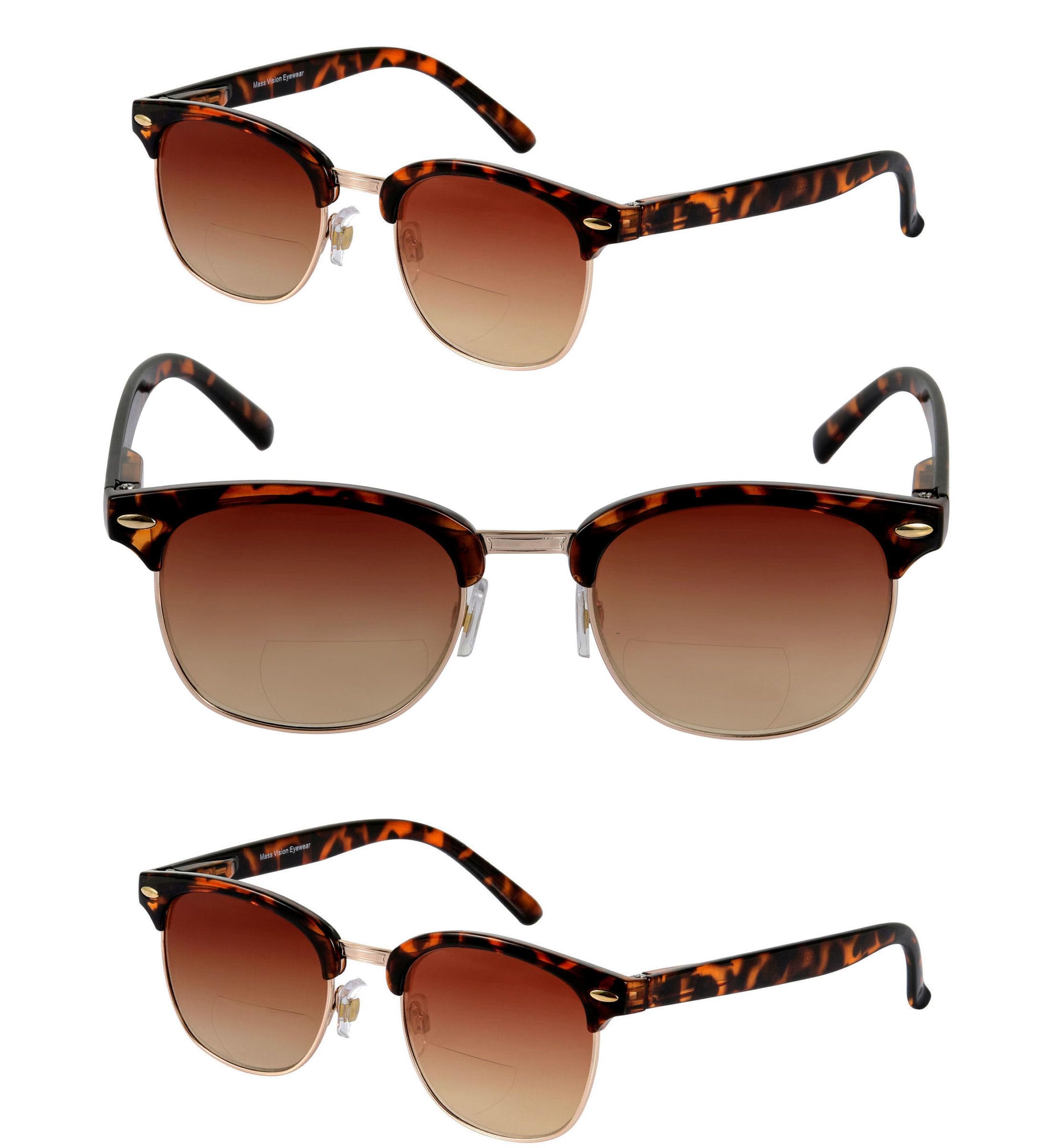 Unisex Bifocal Reading Sunglasses - 3-Pack Classic Semi-Rimless Lightweight Frames with Spring Hinges | Perfect for Outdoor Reading, Driving & Computer Work