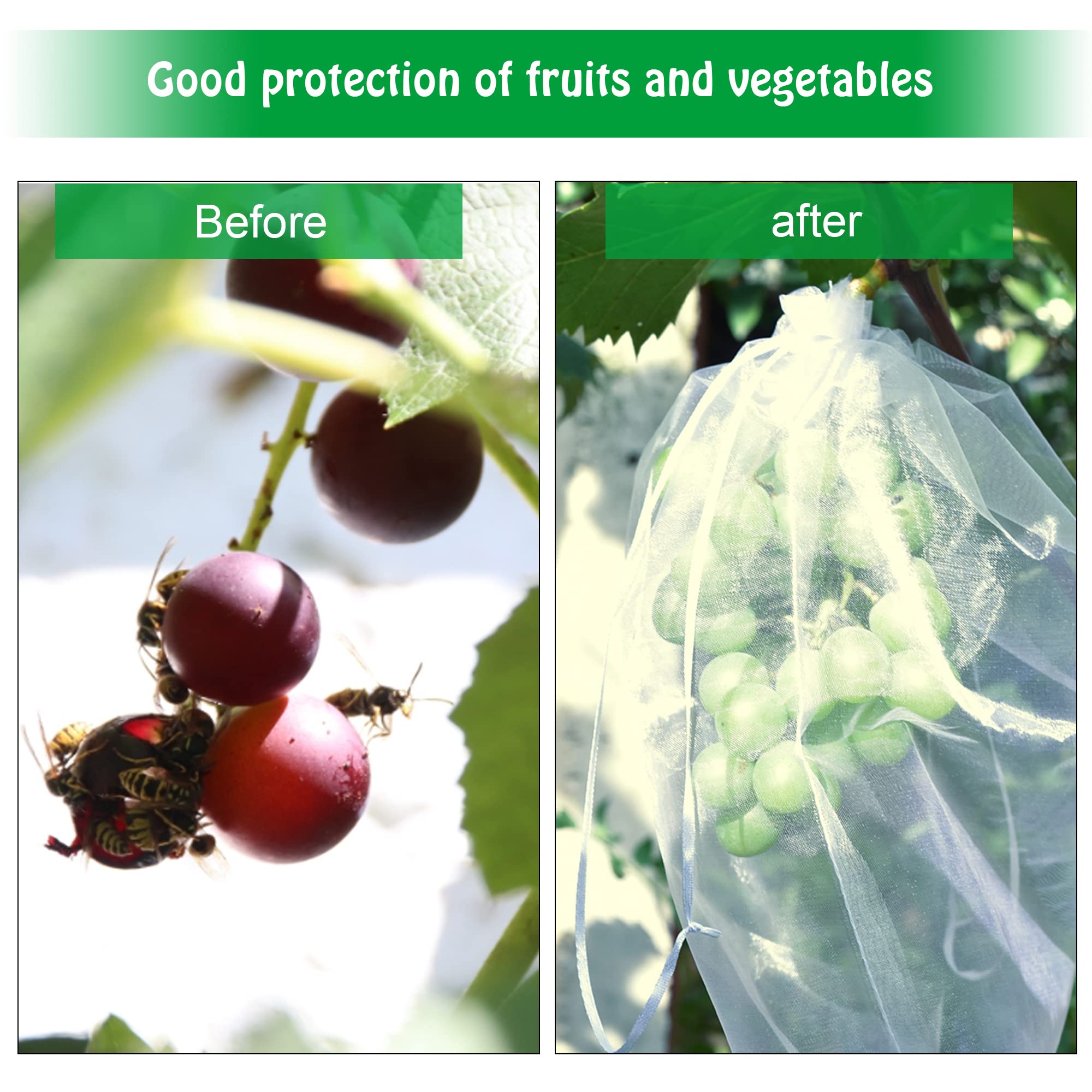 100 Pcs 8x12 Inch Organza Fruit Protection Bags with Drawstring - Breathable Mesh Barrier for Garden Plants, Fruit Trees & Vine Crops | Prevent Pests & Birds While Allowing Sunlight & Airflow