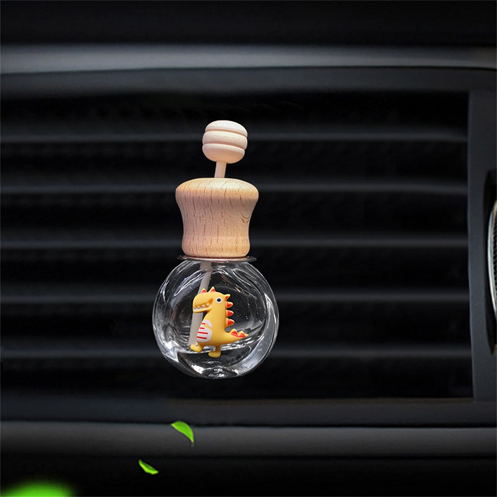 Dinosaur Car Air Freshener Set - Glass Bottle Shape with Wood Lid, Easy to Install Vent Clip Car Perfume Diffuser - Perfect for Cars, Trucks & SUVs to Keep Your Vehicle Smelling Fresh