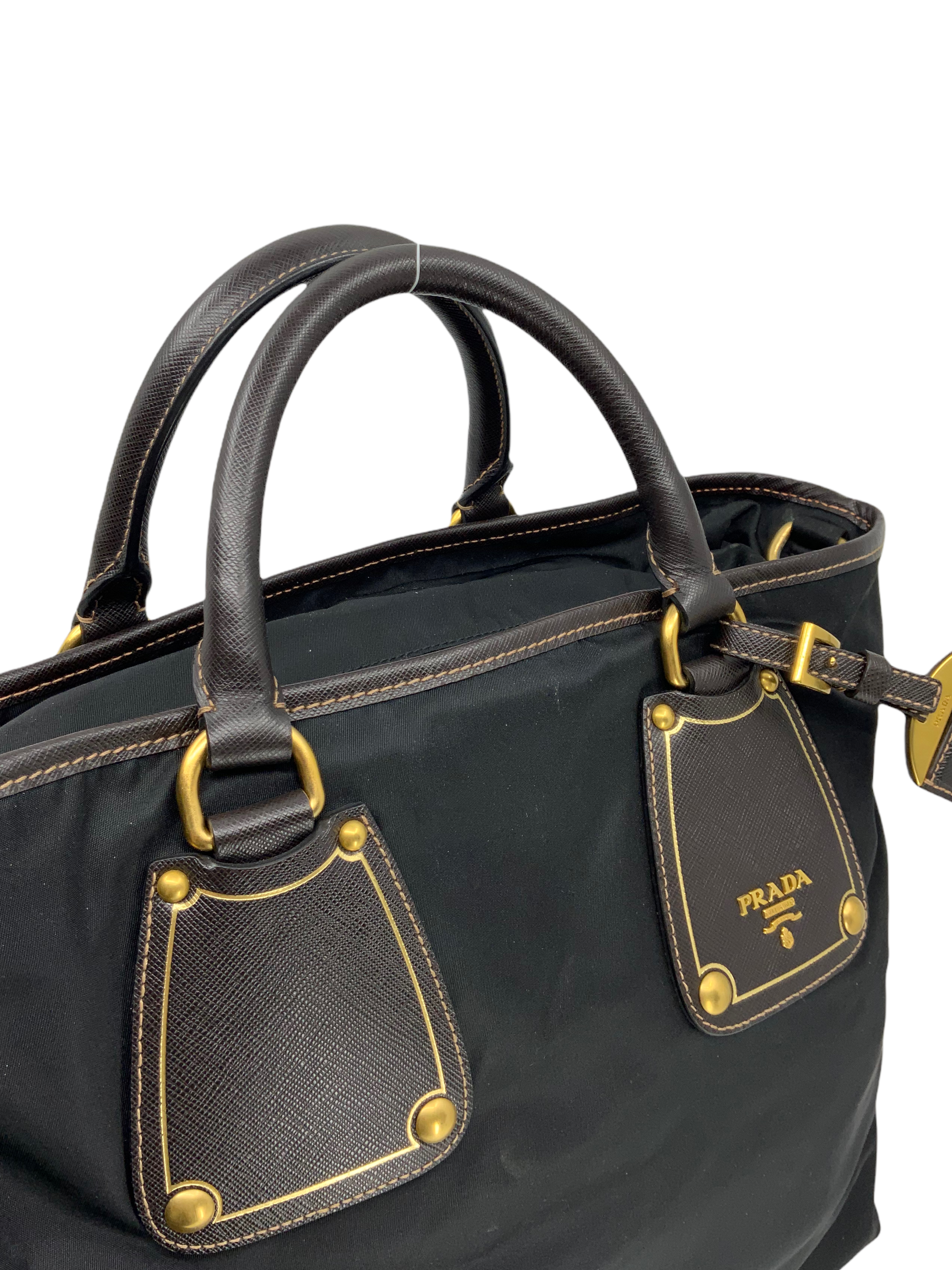 PRADA Tessuto Nylon Saffiano Leather Trim Large Tote Bag with Adjustable Strap - Luxury Designer Handbag for Women, Perfect for Work, Travel & Everyday Use