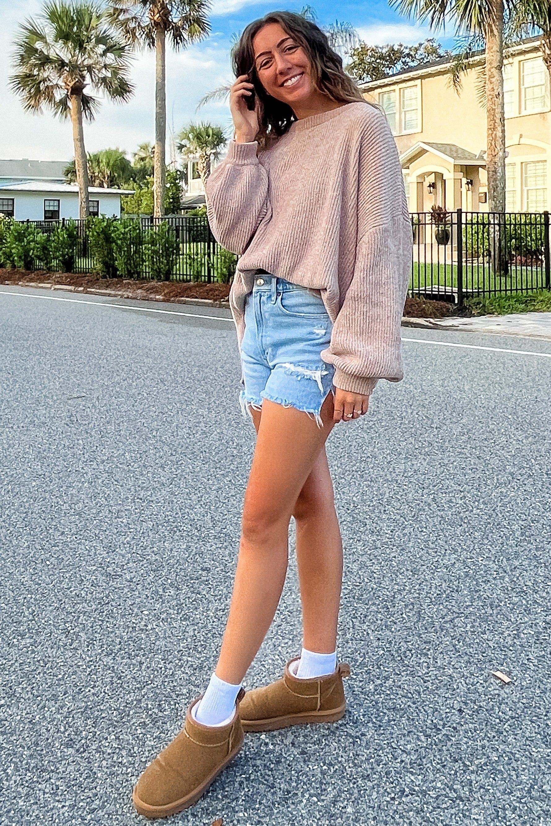 Cozy Beige Chenille Knit Balloon Sleeve Sweater for Women - Soft Oversized Pullover for Fall & Winter - Perfect for Casual Outfits, Date Nights and Office Wear