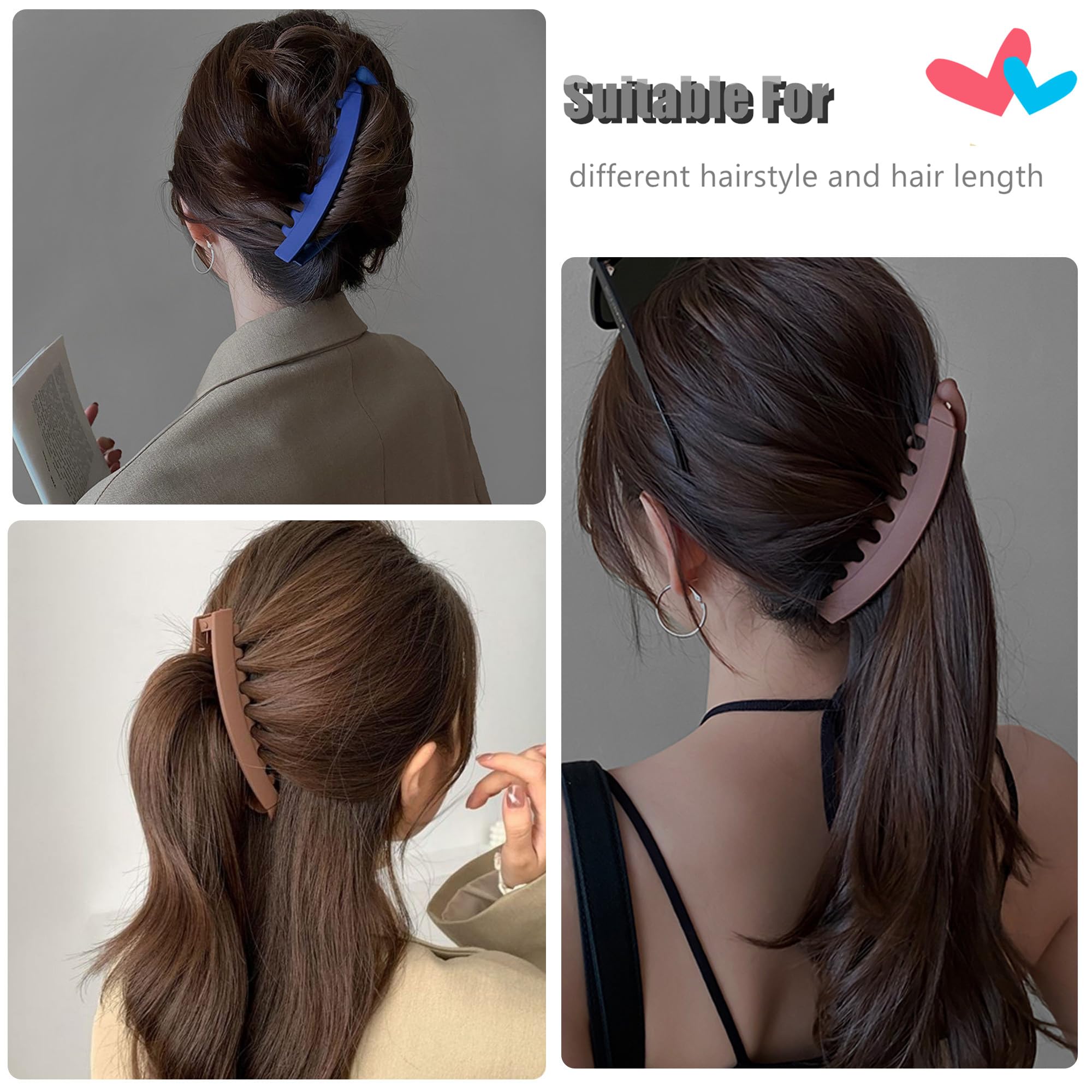 6 Pack Large Banana Hair Clips for Women - 5 Inch Non-Slip Hair Claw for Thin, Fine or Thick Hair - Perfect for Ponytails, Buns and Everyday Hairstyles