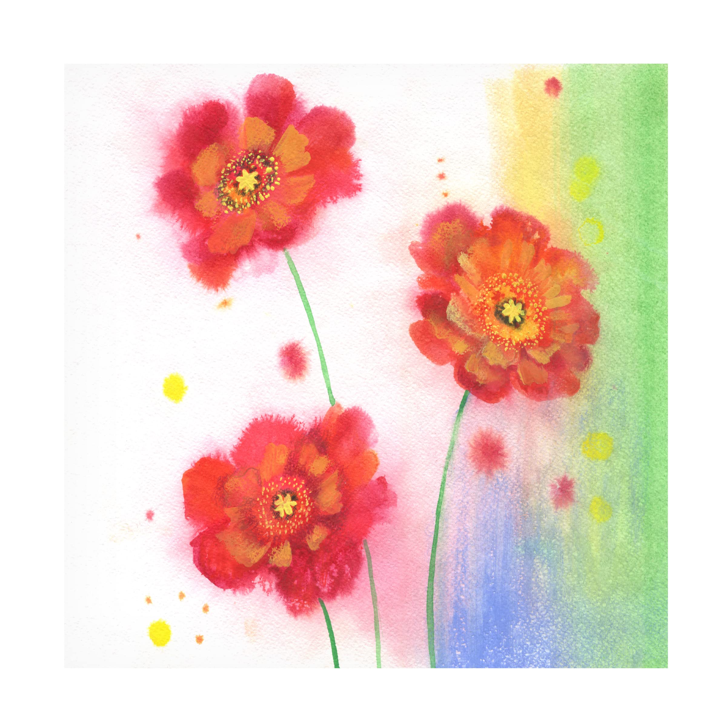 Lana Korolievskaia 'Poppies' Floral Canvas Wall Art - 18x18 Inches Handmade Painting for Living Room, Bedroom & Office Decor