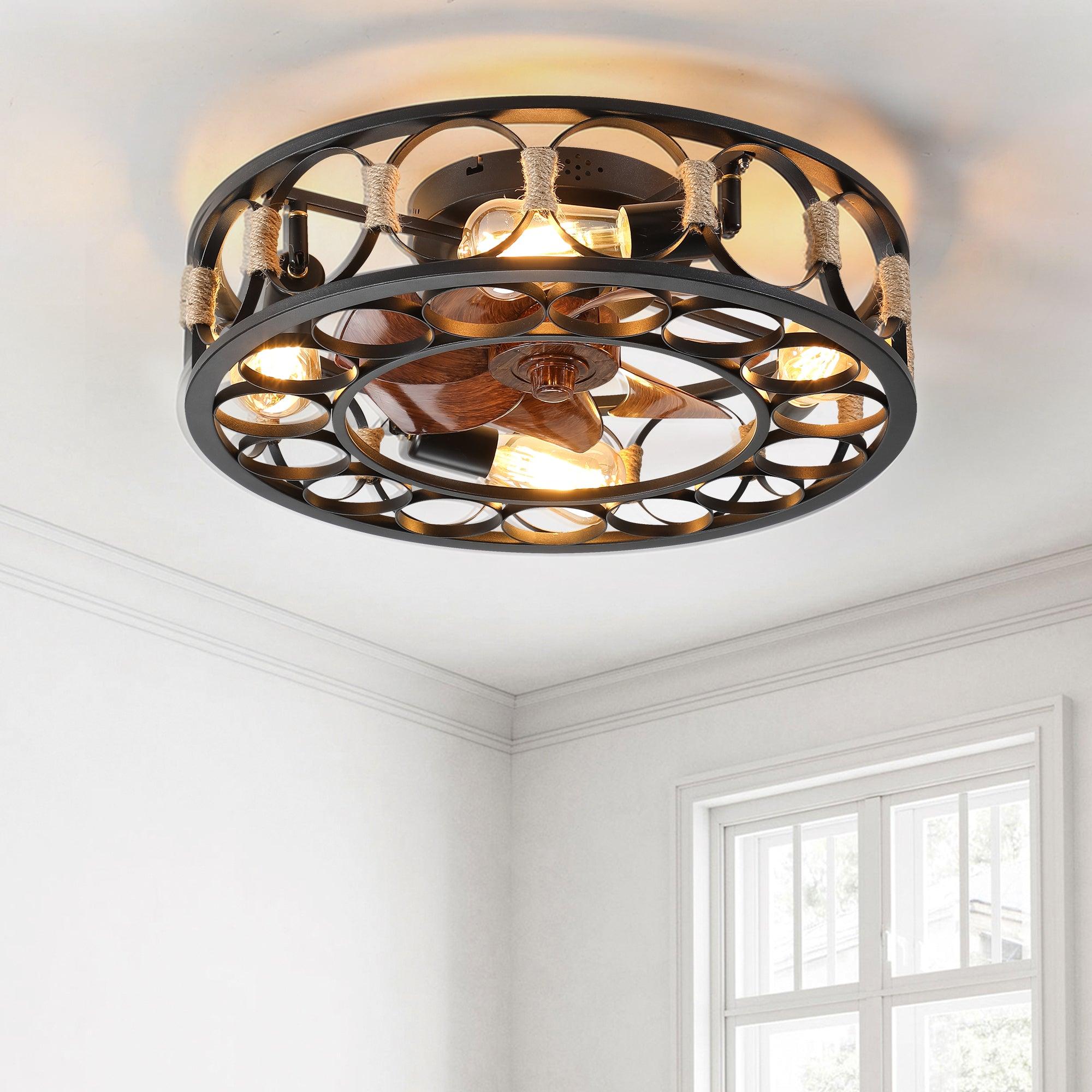 Modern Low Profile Flush Mount Ceiling Fan with Lights & Remote Control - 6 Speed Reversible Blades, Includes 5 LED Bulbs - Farmhouse Style for Bedroom, Living Room & Kitchen (Black)