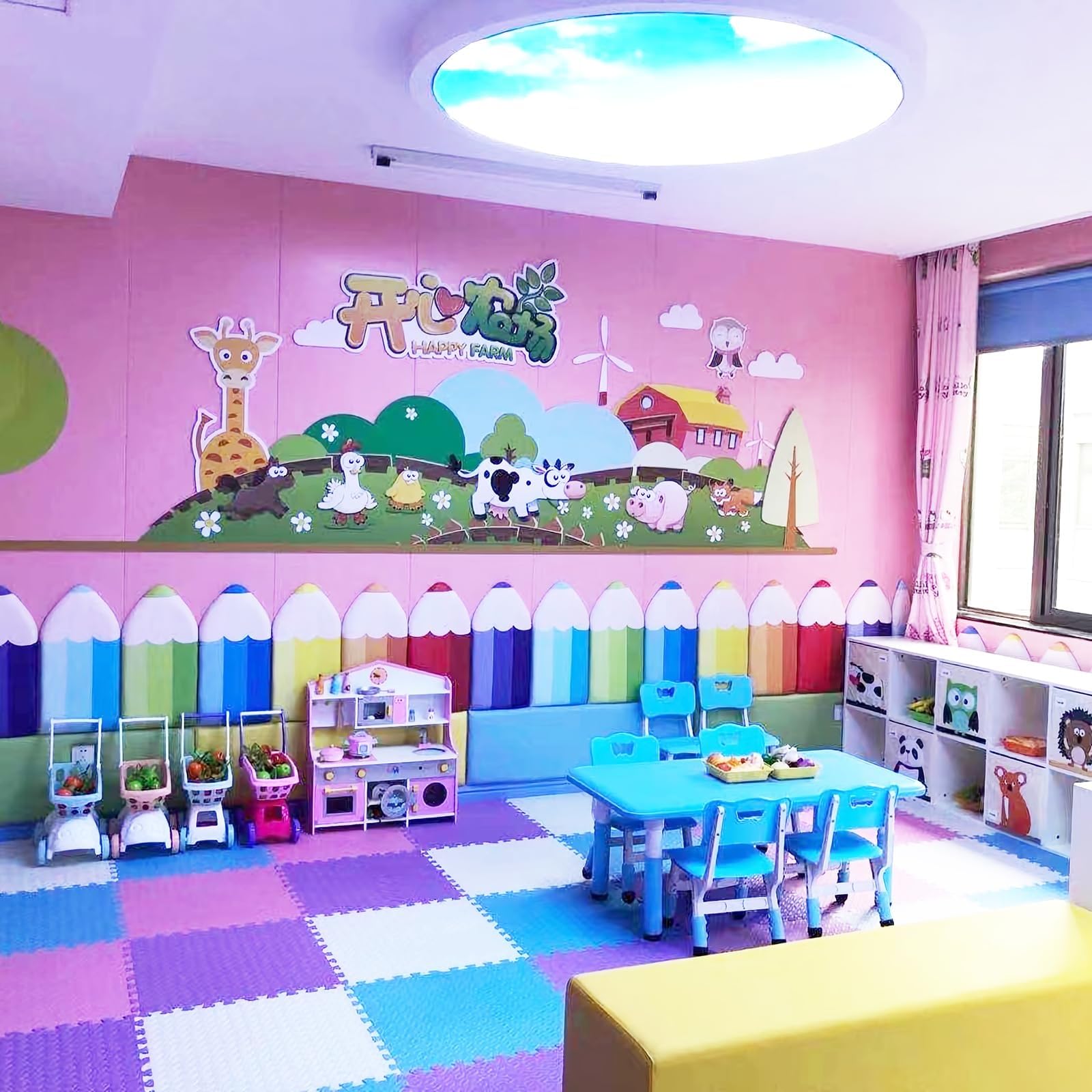 3D Anti-Collision Wall Stickers for Kids - 1.8cm Thick Pencil-Shaped Wall Padding, DIY PU Self-Adhesive Waterproof Wall Protector for Bedroom, Nursery & Playroom (30x60cm, Blue) - Perfect for Child Safety & Room Decoration
