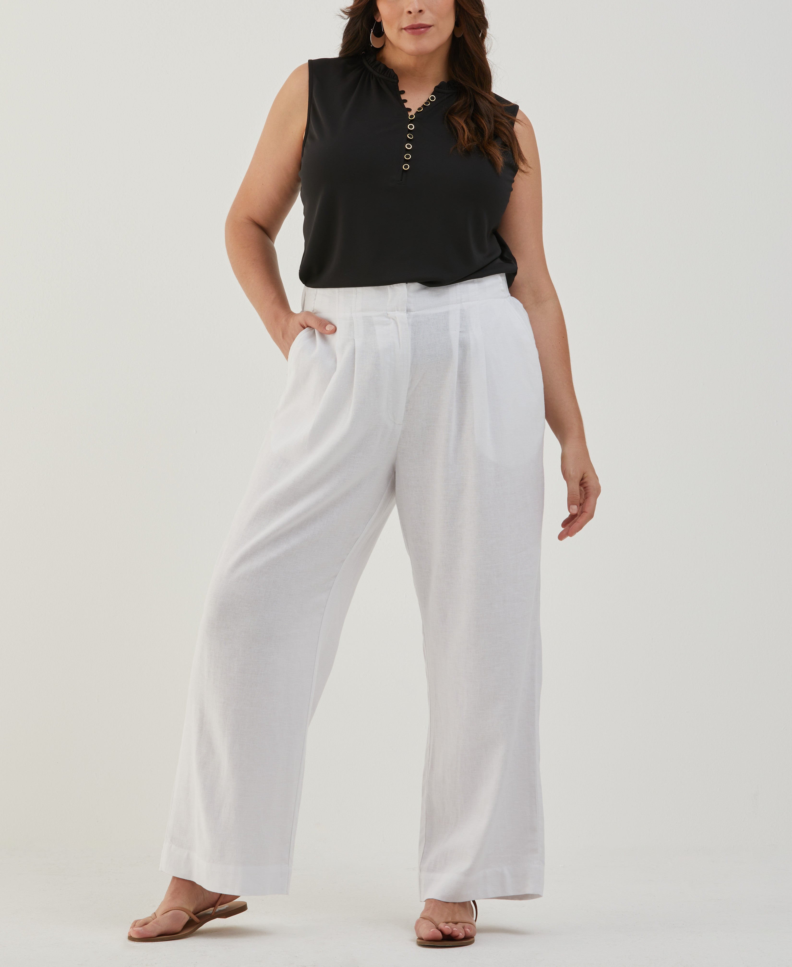 Stylish Plus Size Button Front Ruffle Tank Top for Women - Flattering Summer Blouse for Casual Outings & Beach Vacations