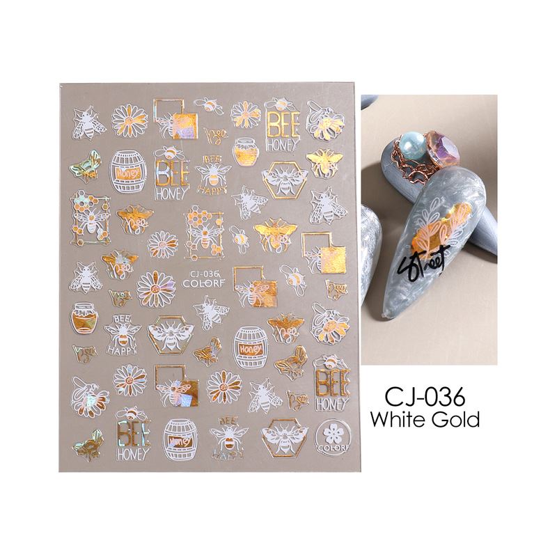 Floral Nail Art Stickers - Elegant White & Gold Leaf Design for DIY Manicure | Perfect for Parties, Weddings, and Special Occasions