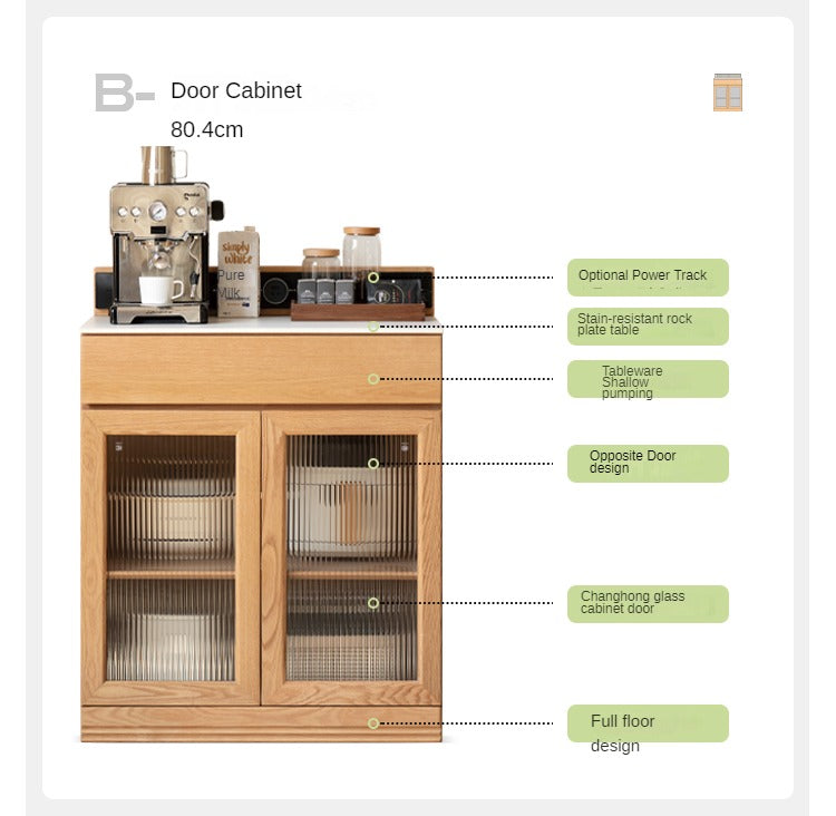 Solid Oak Wood Sideboard Buffet Cabinet - Multi-Functional Storage Locker with Drawers & Shelves for Dining Room, Living Room, and Entryway Organization