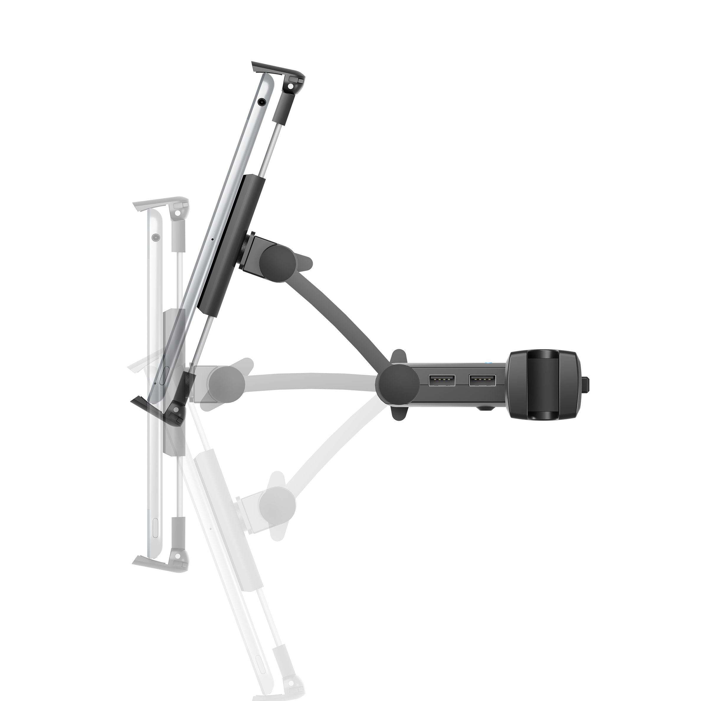 Adjustable Car Tablet Holder with Multiple USB Ports - Secure Mount for iPad, Samsung Tablets - Perfect for Road Trips, GPS Navigation & Entertainment