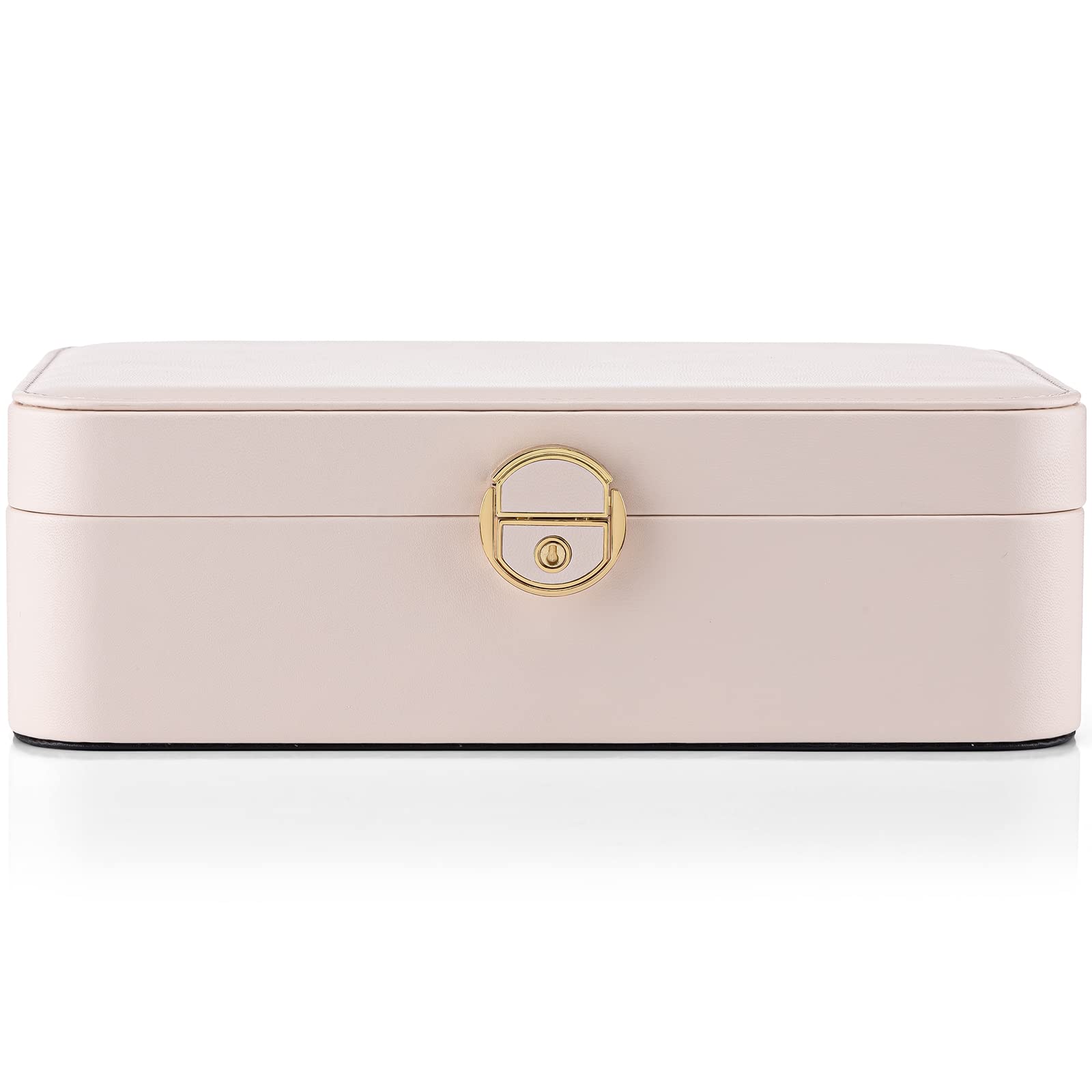 Vlando 2-Layer Jewelry Organizer Box with Removable Tray - Perfect for Earrings, Necklaces & Rings - Valentine's Day, Birthday & Graduation Gifts for Women - Apricot Pink - Ideal for Travel, Home & Office Storage