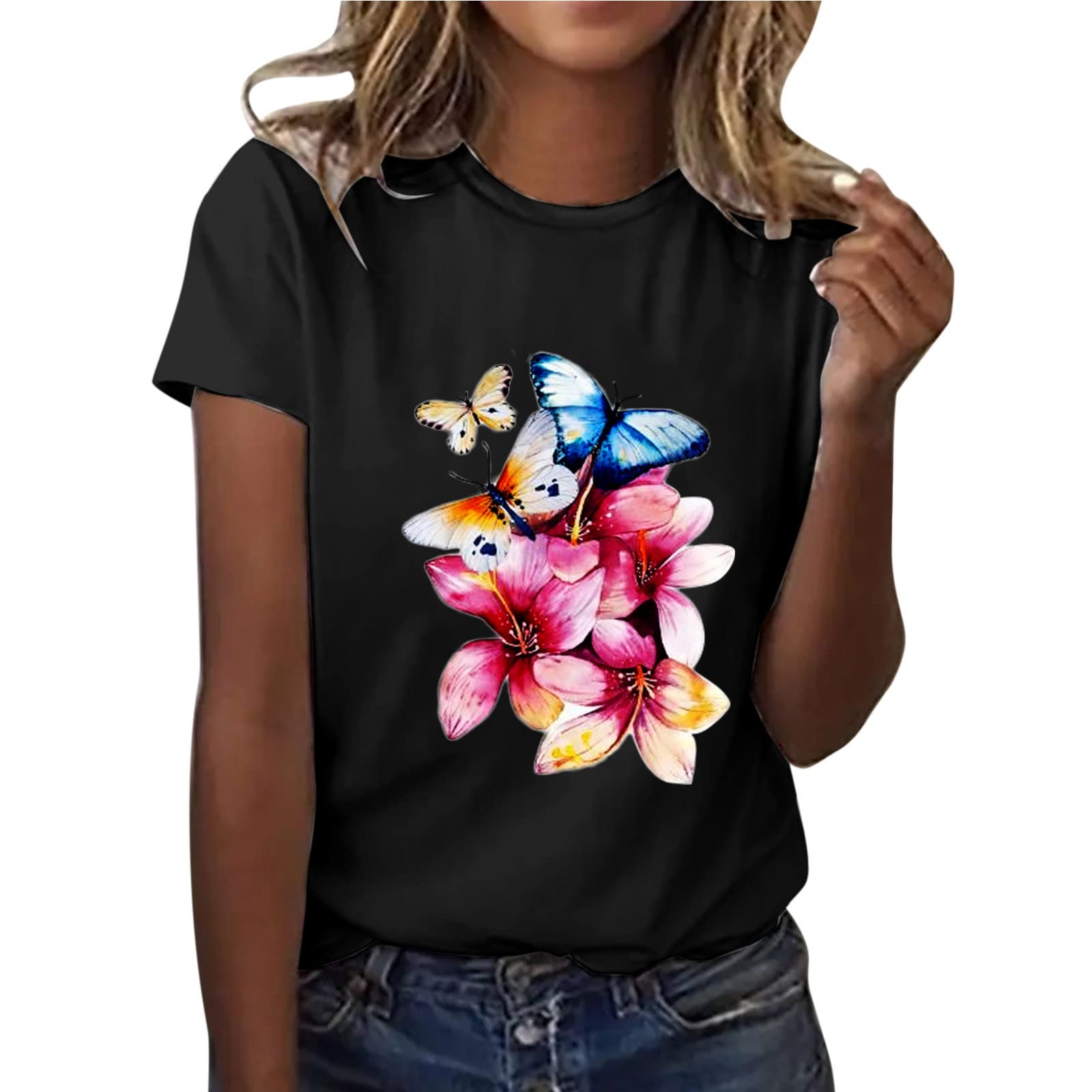 BEUU Women's Casual Print Short Sleeve T-Shirt - Summer Comfort Tee for Outings & Travel
