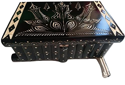 Large Wooden Puzzle Box with Hidden Compartments - Secret Key Magic Jewelry Storage Box - Hand Carved Decorative Trinket Case (Black) - Perfect for Treasure Hunts, Gift Giving & Home Decor