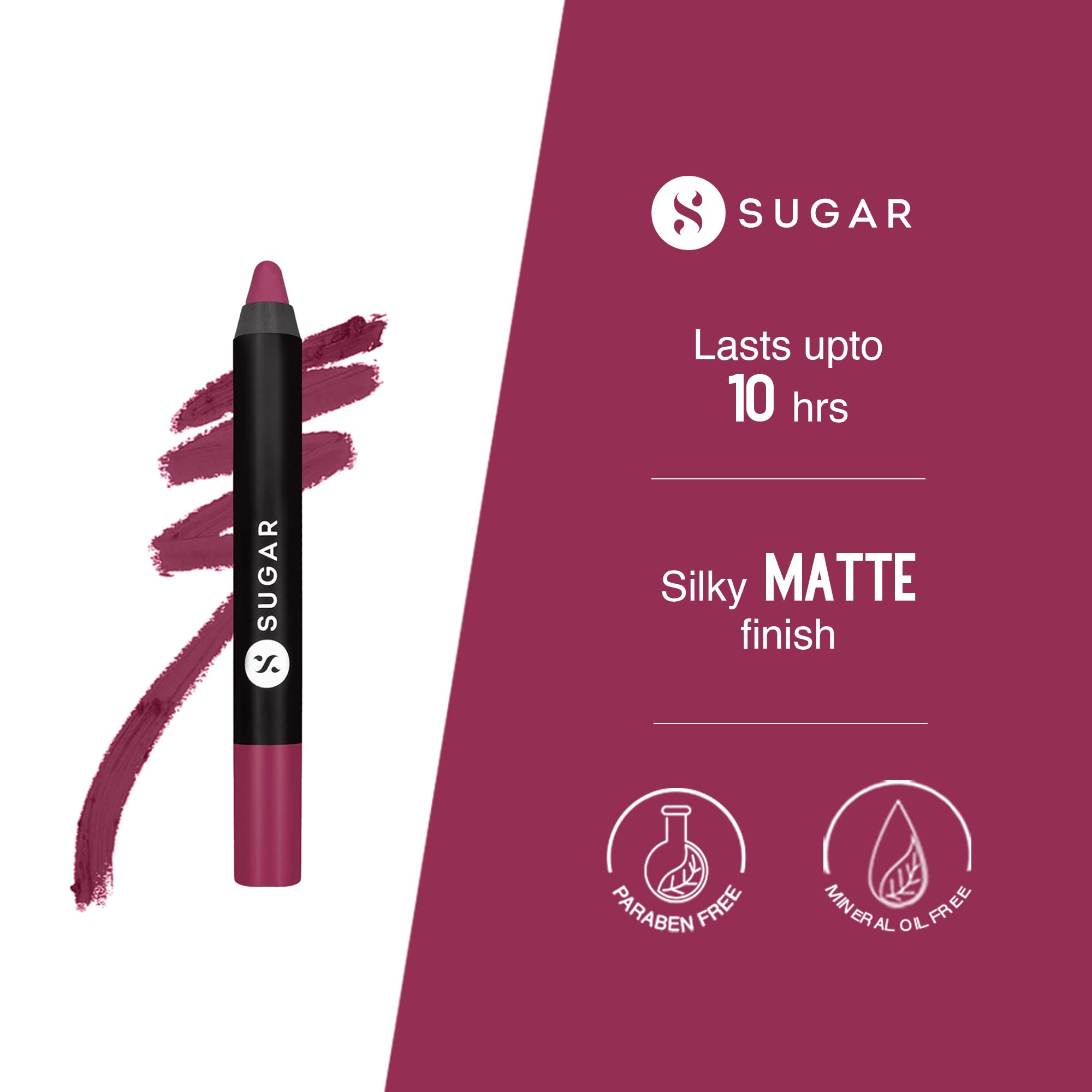 SUGAR Cosmetics Matte as Hell Lip Crayon - Long Lasting 8 Hours Waterproof Lipstick for Women (2.5g) - Shade 32 Miss Rosa | Perfect for Daily Wear, Parties & Special Occasions