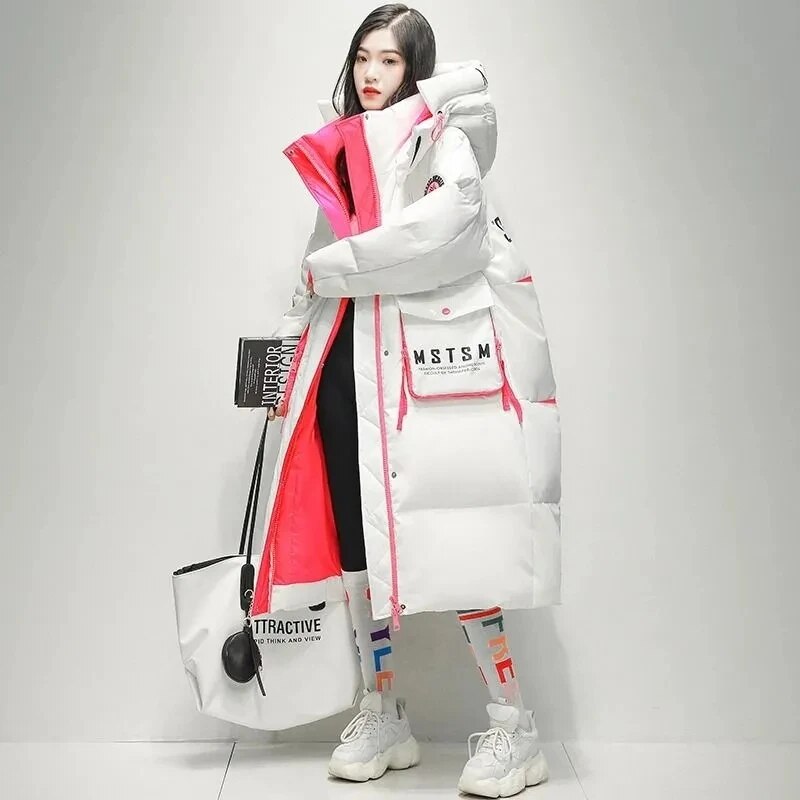2024 Women's Winter Hooded Long Down Coat - 90% White Duck Down, Glossy Waterproof, Thick Loose Outerwear, Warm Parka Jacket for Snow & Cold Weather - Perfect for Skiing, Snowboarding & Winter Outdoor Activities