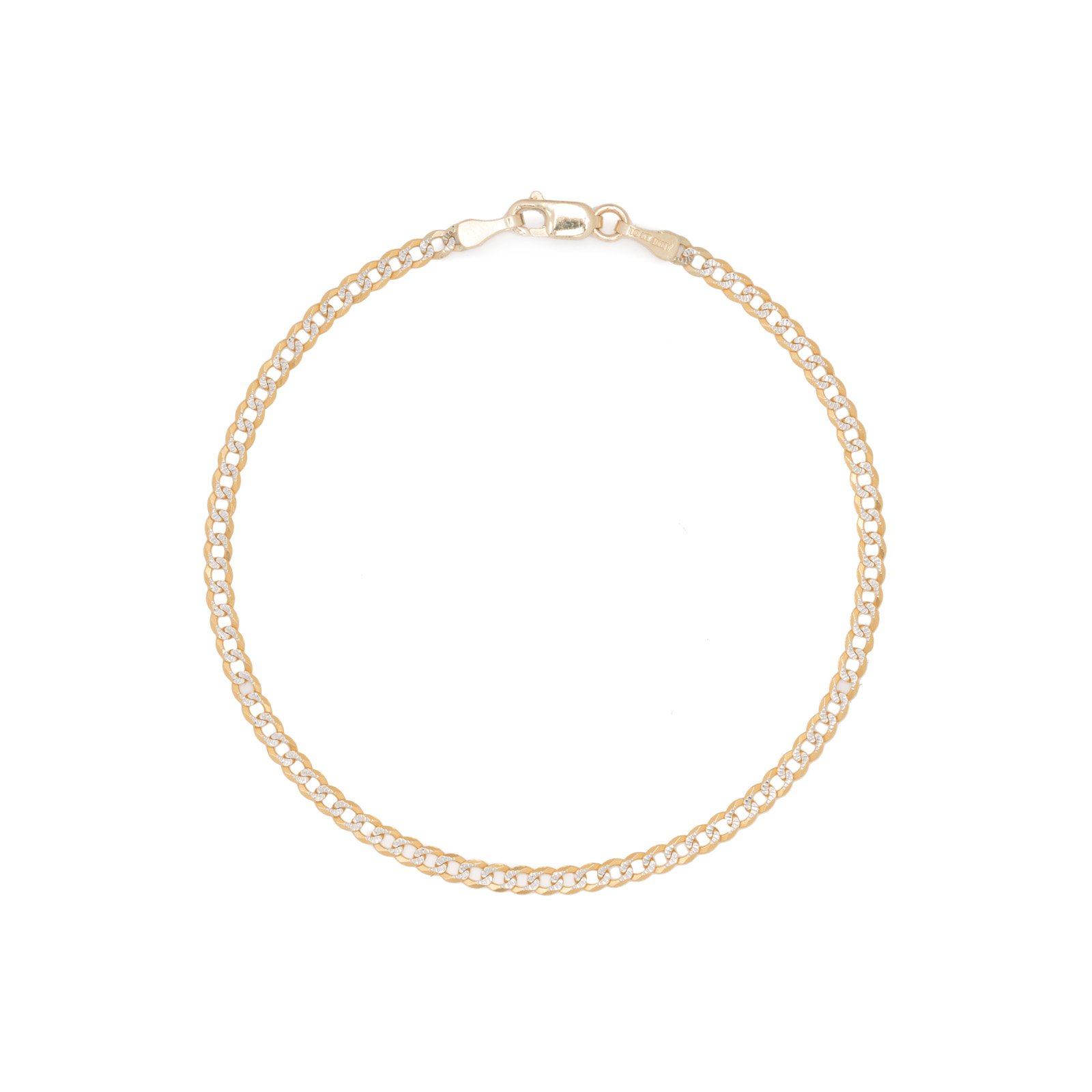 10K Two-Tone Gold 2.5mm Curb Cuban Chain Bracelet & Anklet Set with White Pave Stones - Elegant Jewelry for Women, Perfect for Parties, Weddings & Everyday Wear