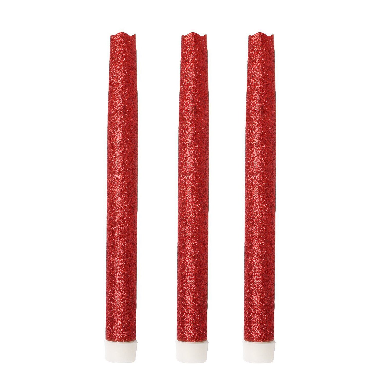 GiveU 9-Inch Melted LED Taper Candles with Timer - Battery Operated Flameless Candles with Red Glitter (Pack of 3) - Perfect for Halloween, Christmas Decor & Romantic Dinners