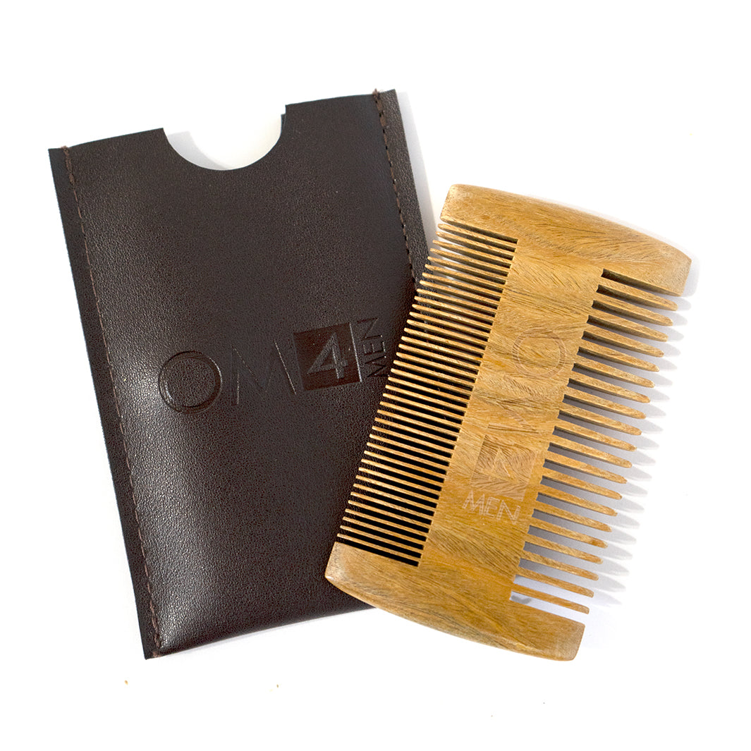 Premium Organic Wood OM4 Beard Comb for Men - Natural Grooming & Styling Tool for Thick Beards & Mustaches - Perfect for Daily Use, Travel & Gift Giving