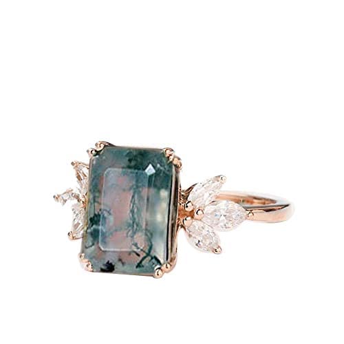 Unique Moss Agate Engagement Ring for Women - 925 Sterling Silver & Rose Gold Wedding Band, Handmade Vintage Gemstone Ring | Perfect Wife Gift for Anniversary, Proposal & Special Occasions